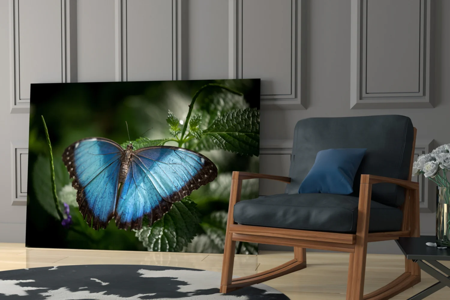 Blue Morpho on Leaves Butterfly Glass Wall Art - Image 6