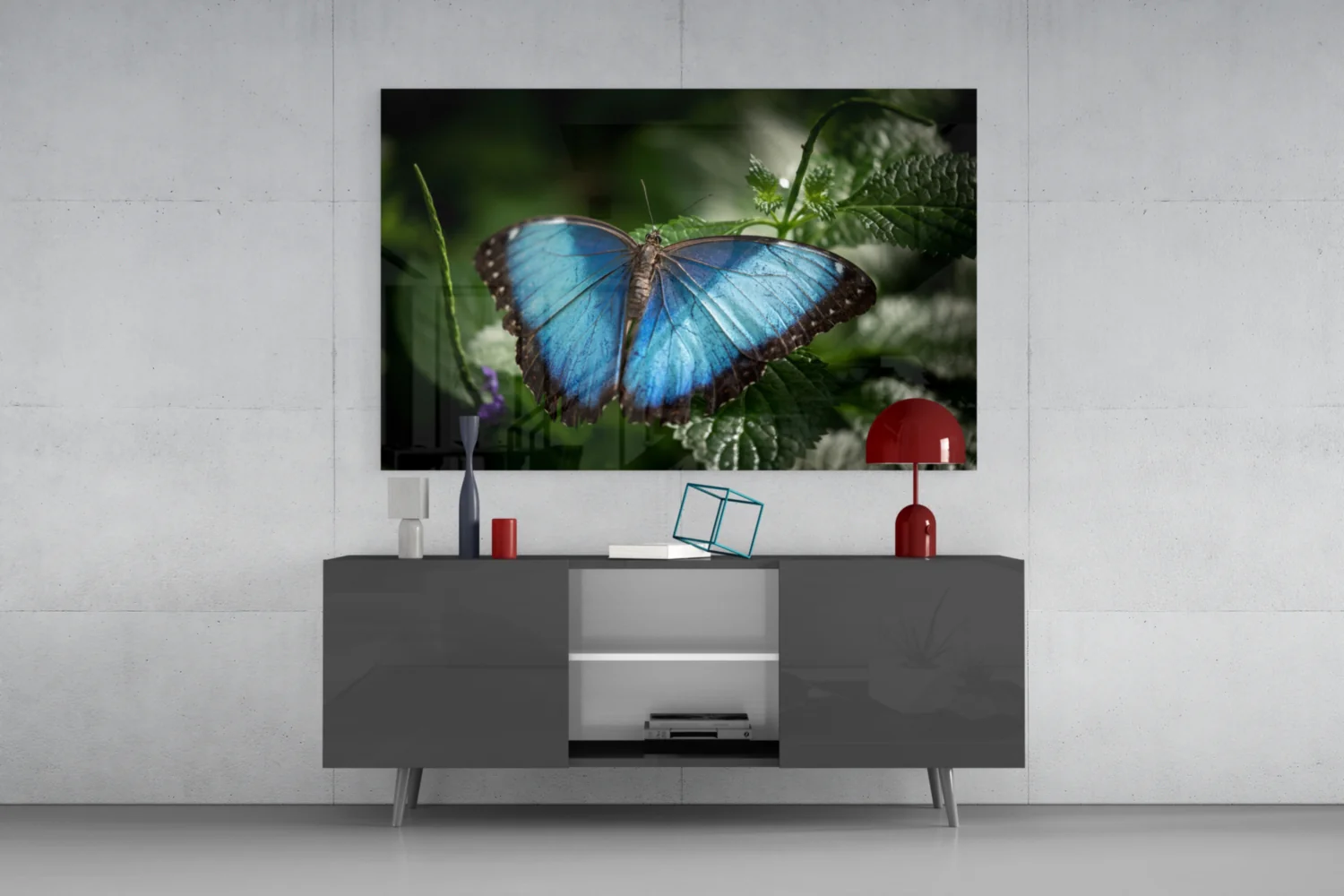 Blue Morpho on Leaves Butterfly Glass Wall Art - Image 8