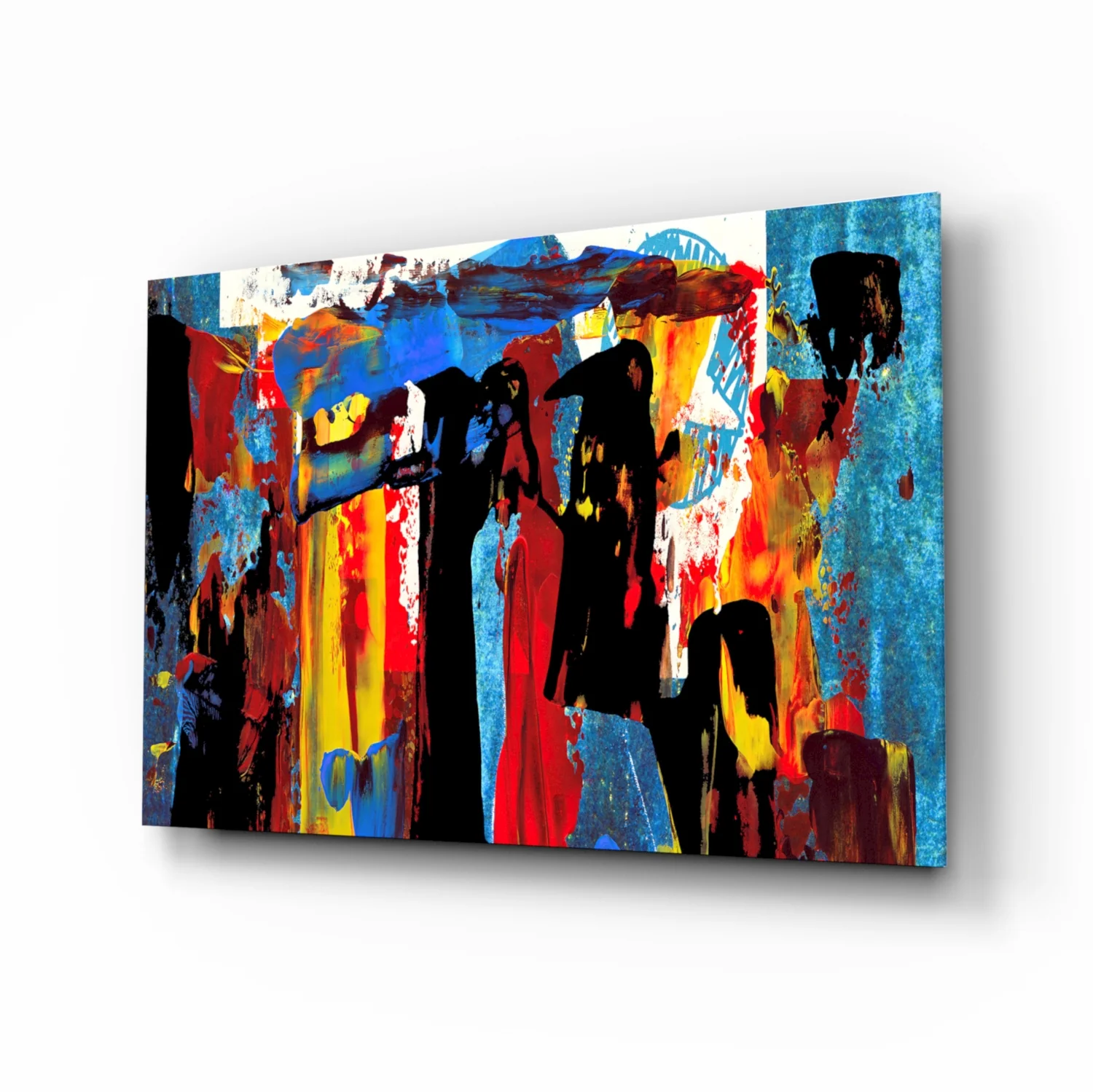 Blue Red Expressive Figures Glass Wall Art - Image 2