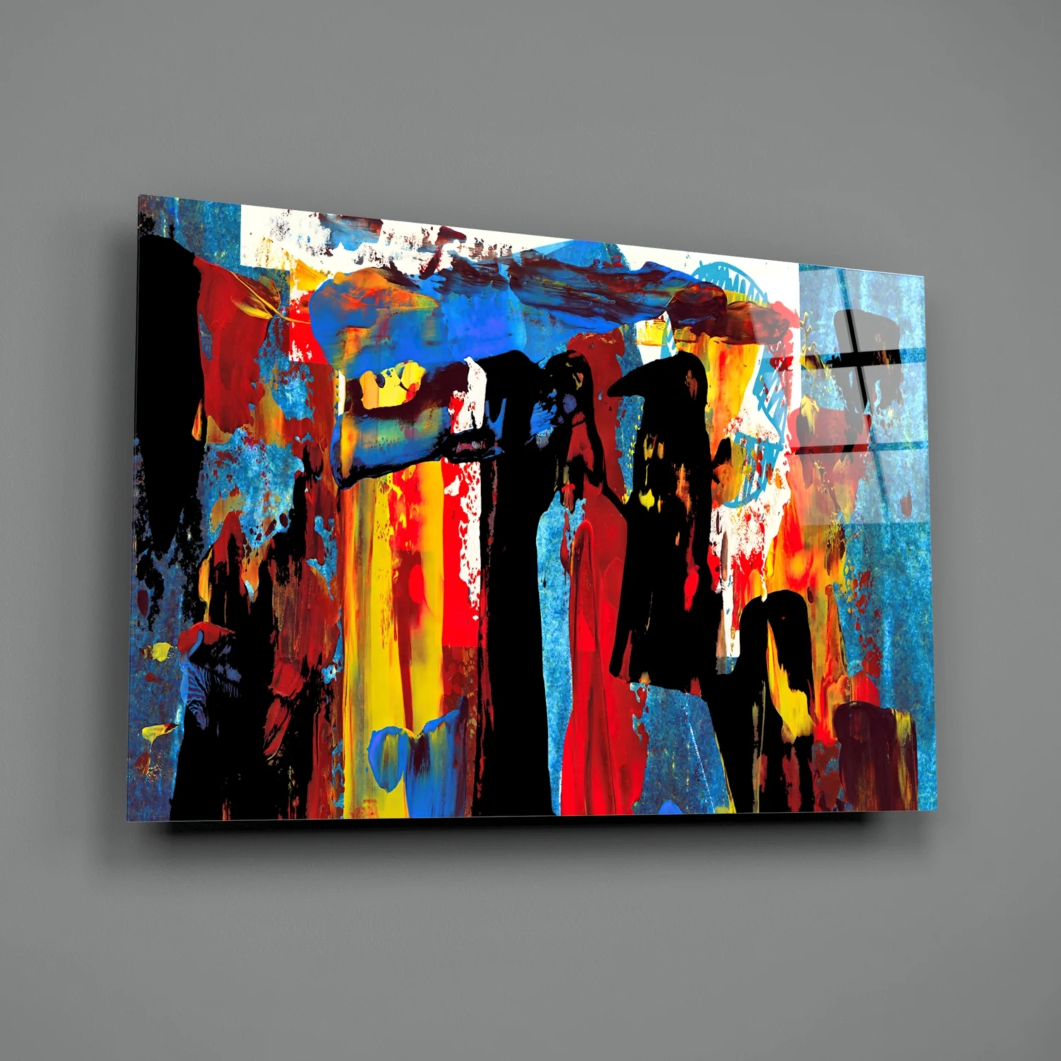 Blue Red Expressive Figures Glass Wall Art - Image 3