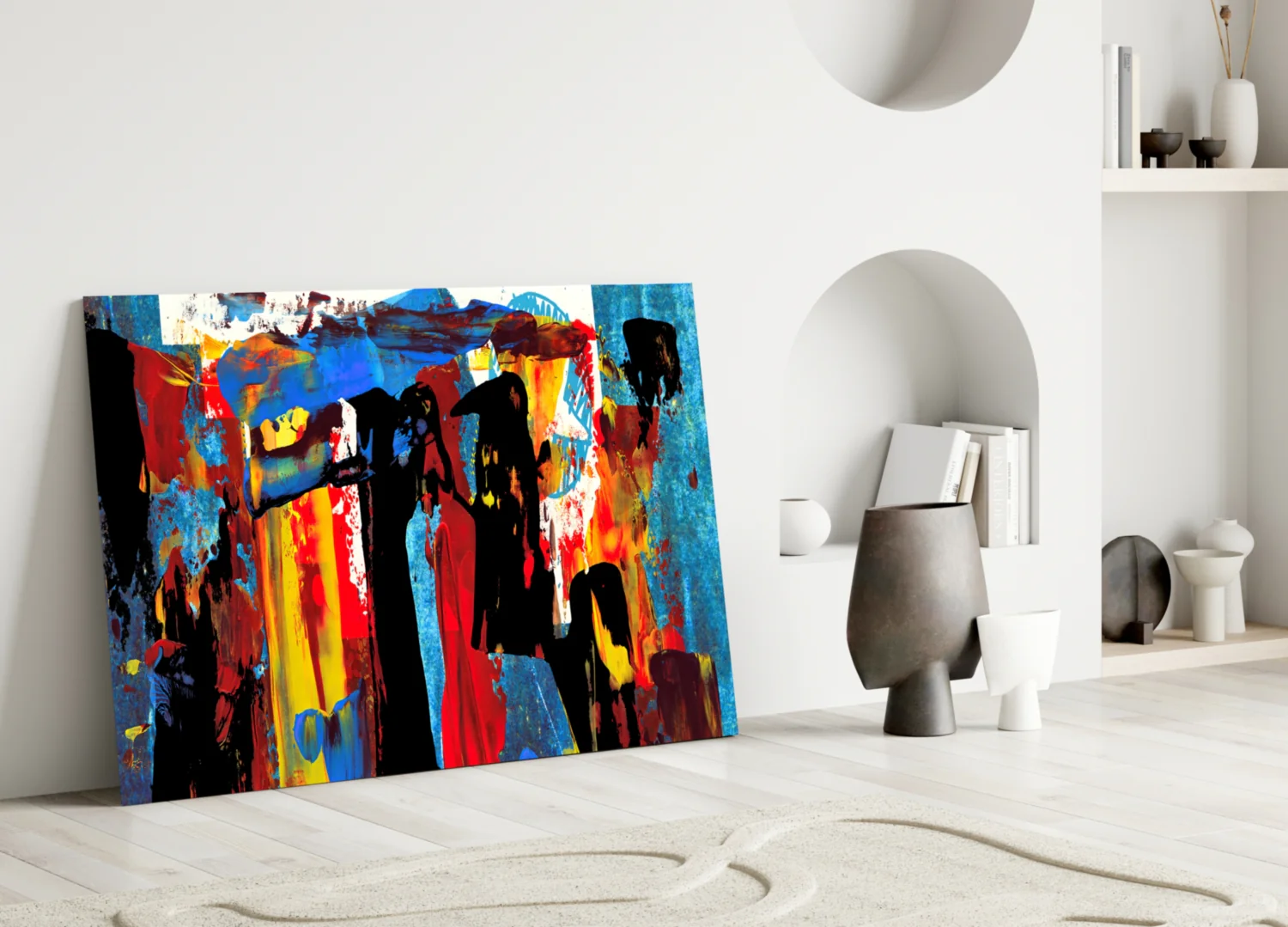 Blue Red Expressive Figures Glass Wall Art - Image 4