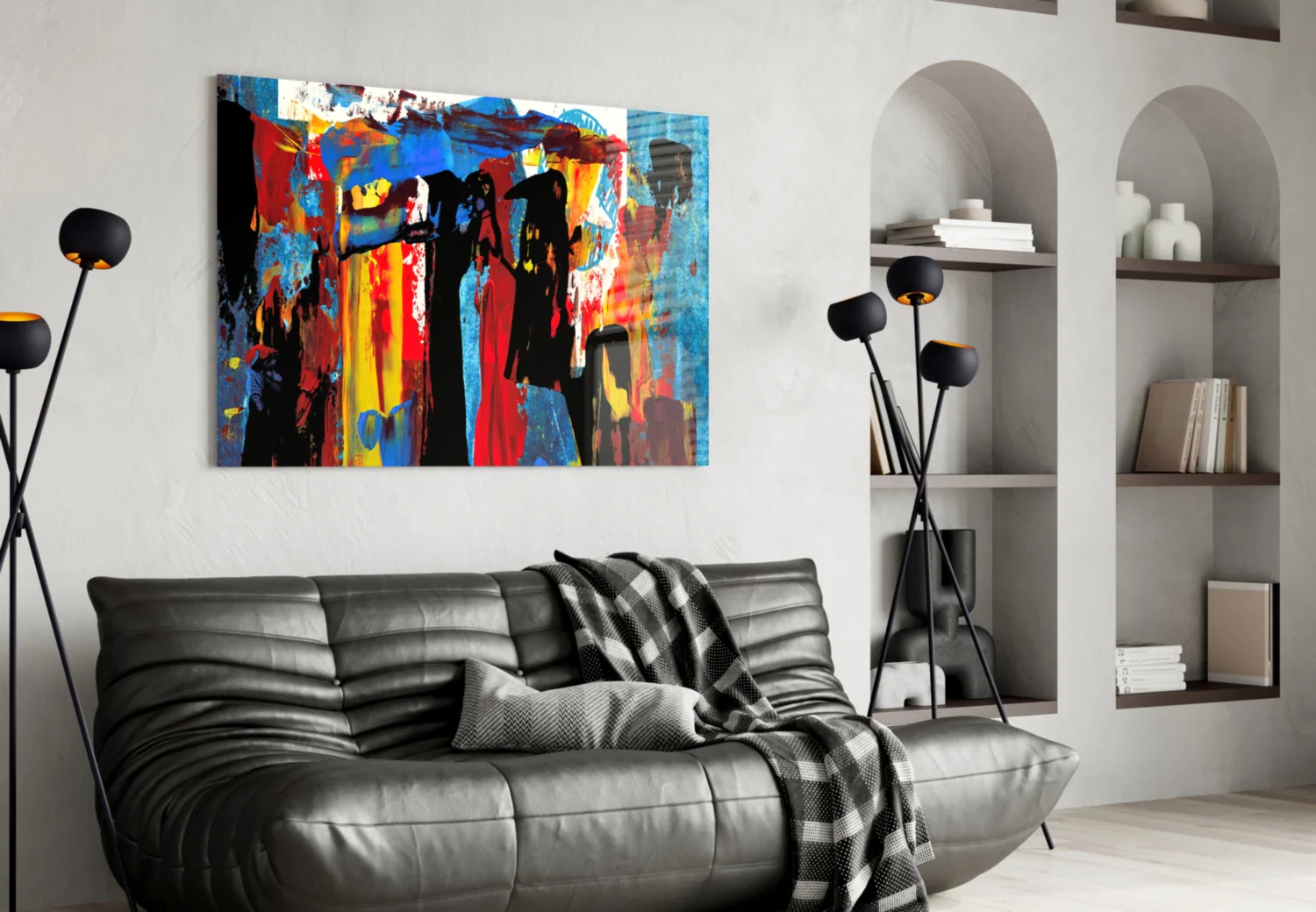 Blue Red Expressive Figures Glass Wall Art - Image 5
