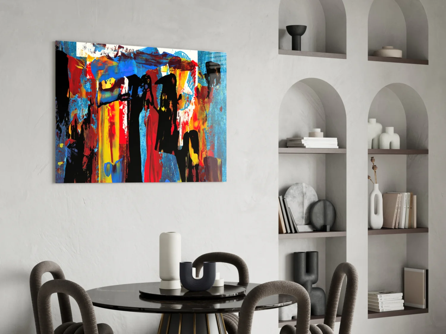 Blue Red Expressive Figures Glass Wall Art - Image 6