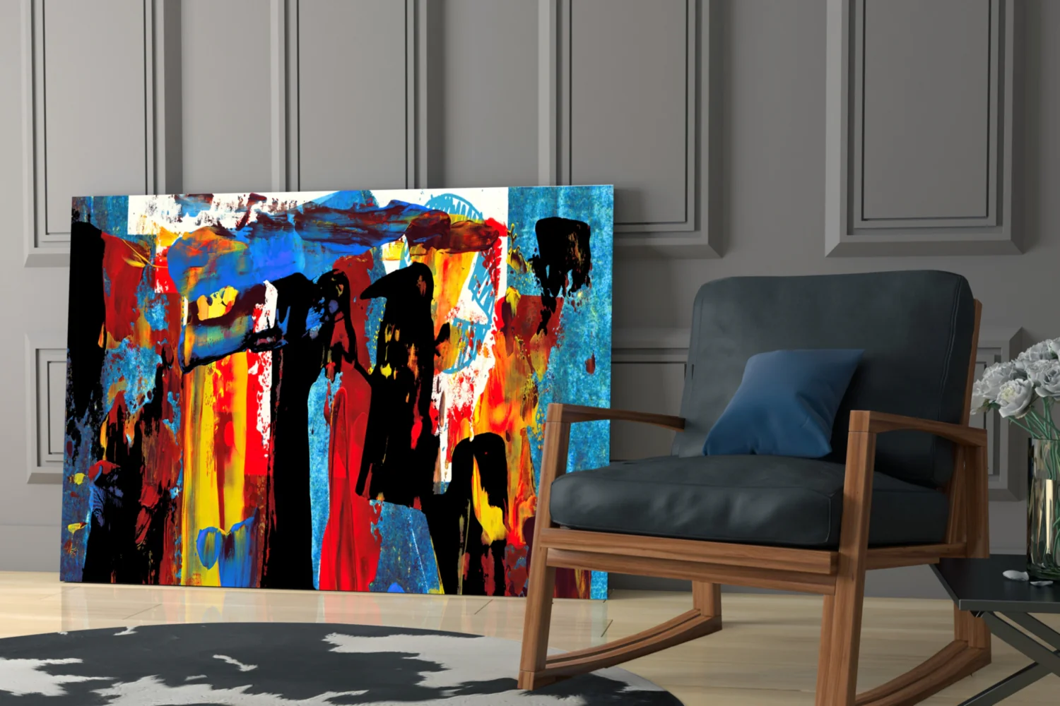 Blue Red Expressive Figures Glass Wall Art - Image 7