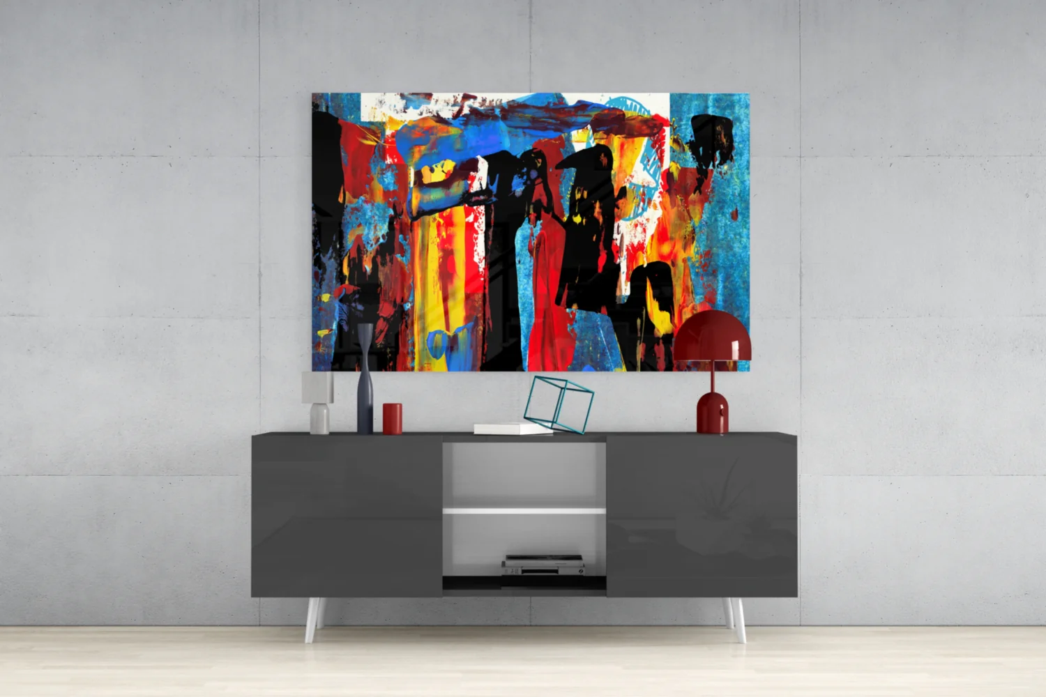 Blue Red Expressive Figures Glass Wall Art - Image 9