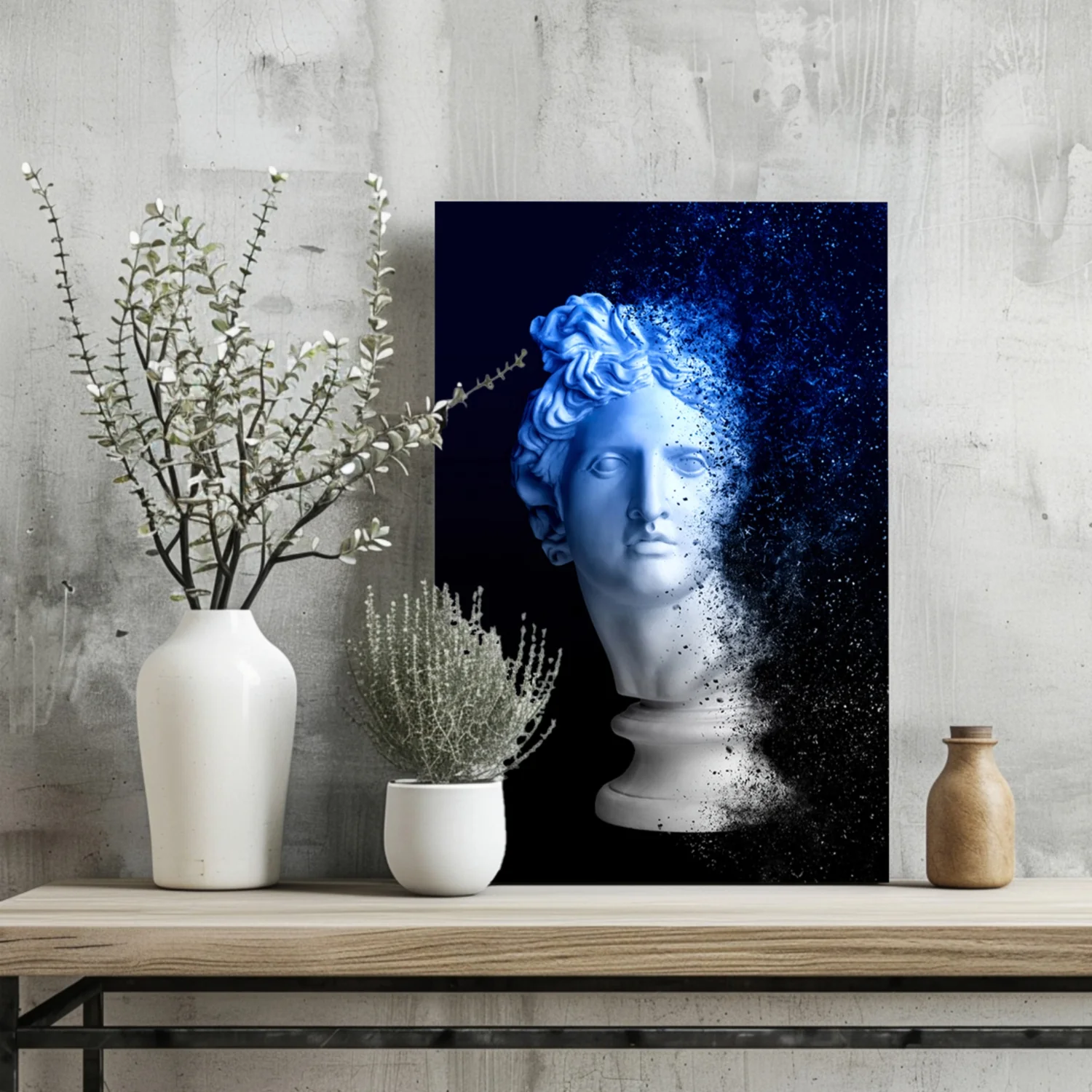 Blue Statue Head Dissolving Aluminum Print - Image 2