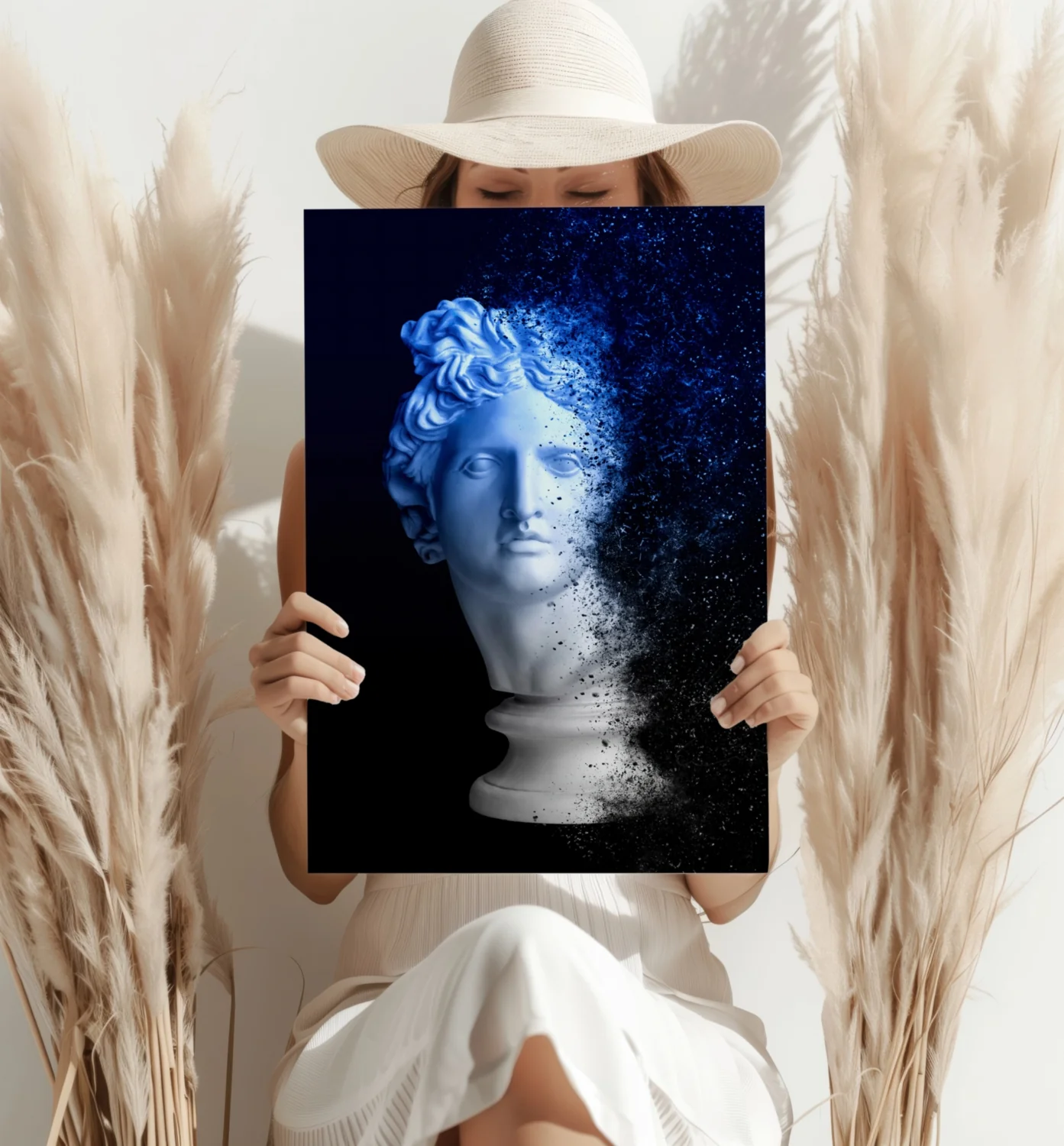 Blue Statue Head Dissolving Aluminum Print - Image 4