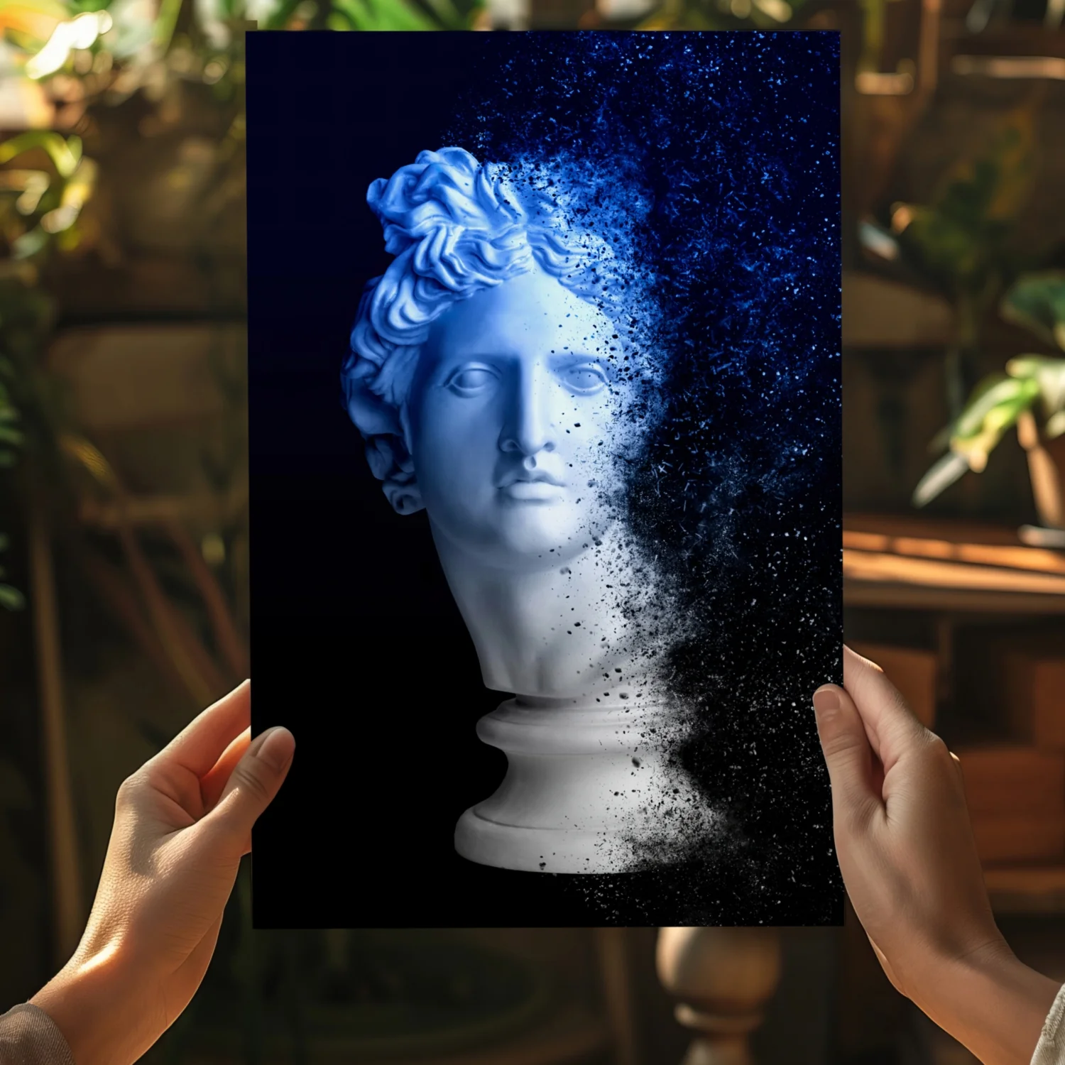 Blue Statue Head Dissolving Aluminum Print - Image 5
