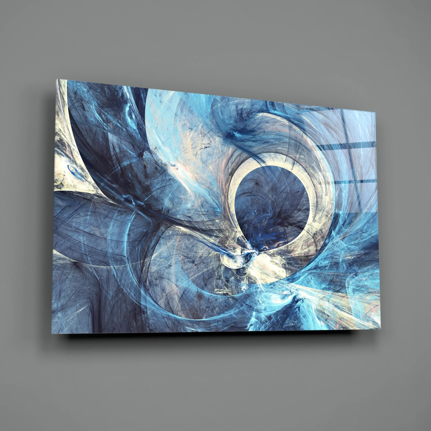 Blue Swirling Fractal Ring Glass Wall Art - Image 3