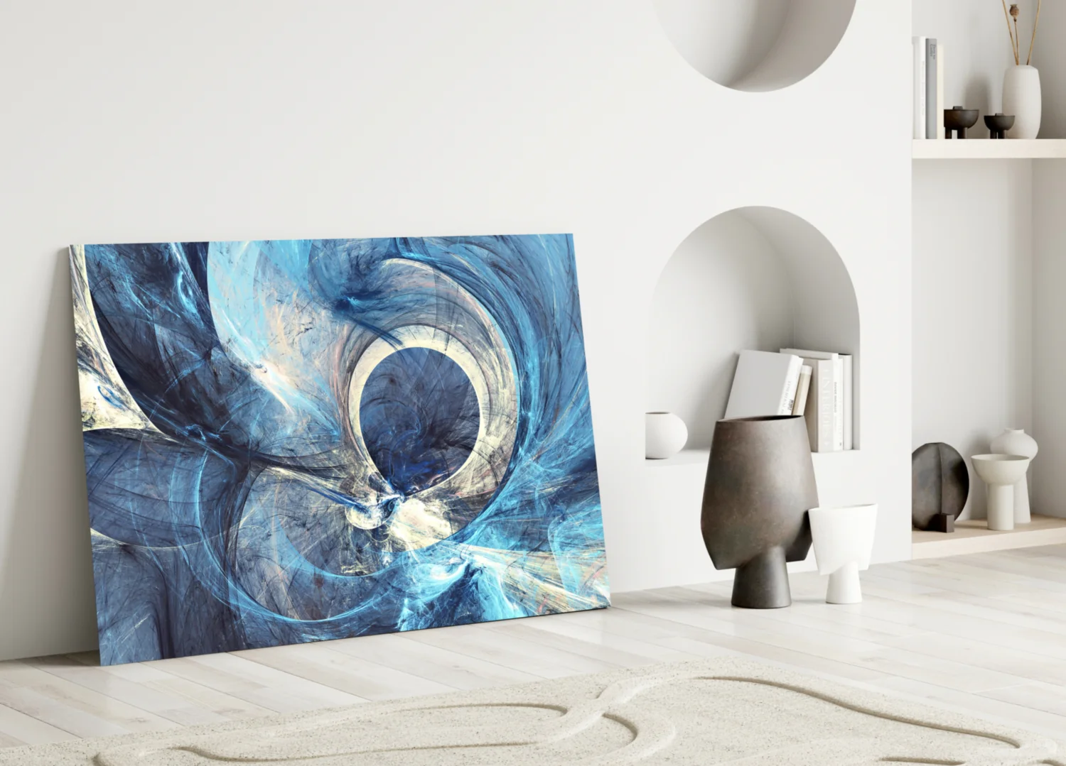 Blue Swirling Fractal Ring Glass Wall Art - Image 4