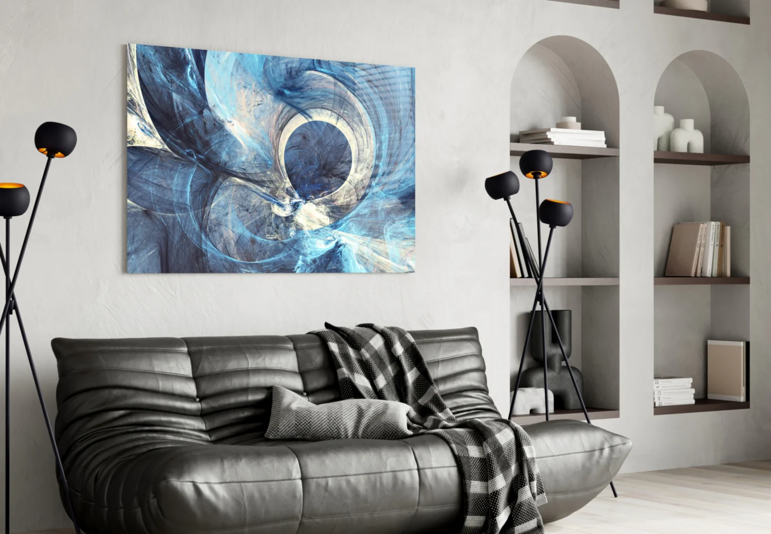 Blue Swirling Fractal Ring Glass Wall Art - Image 5