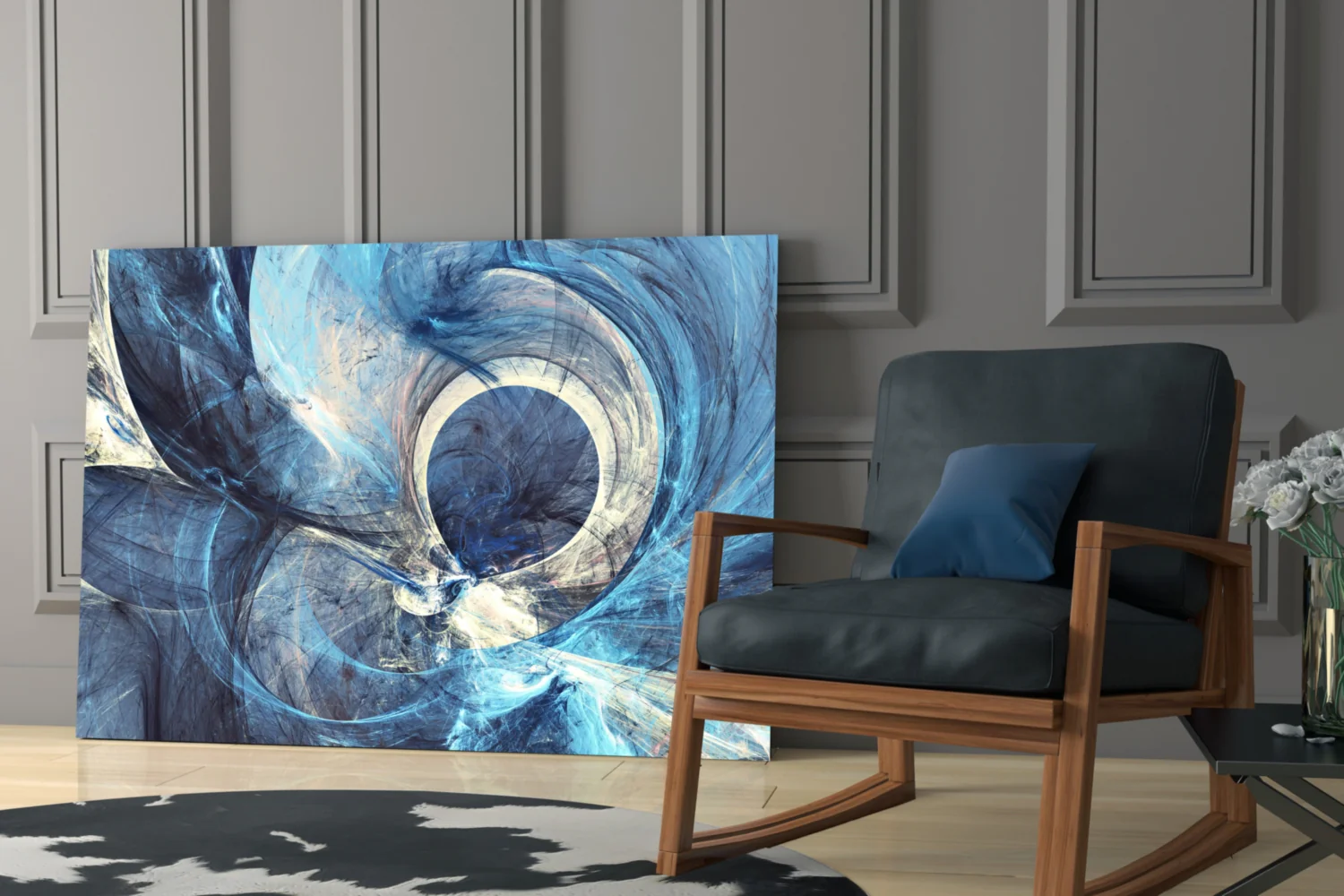Blue Swirling Fractal Ring Glass Wall Art - Image 7