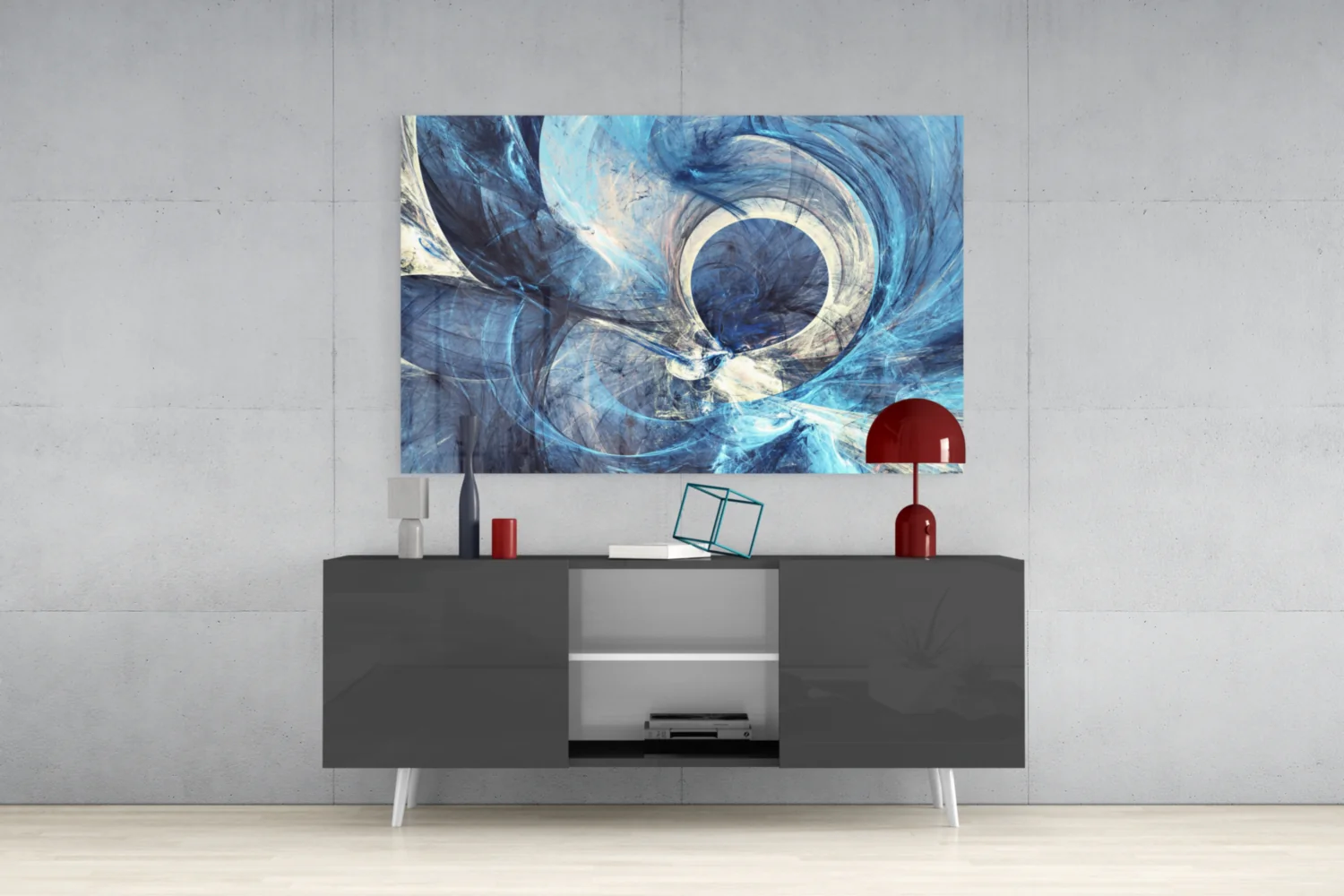 Blue Swirling Fractal Ring Glass Wall Art - Image 9