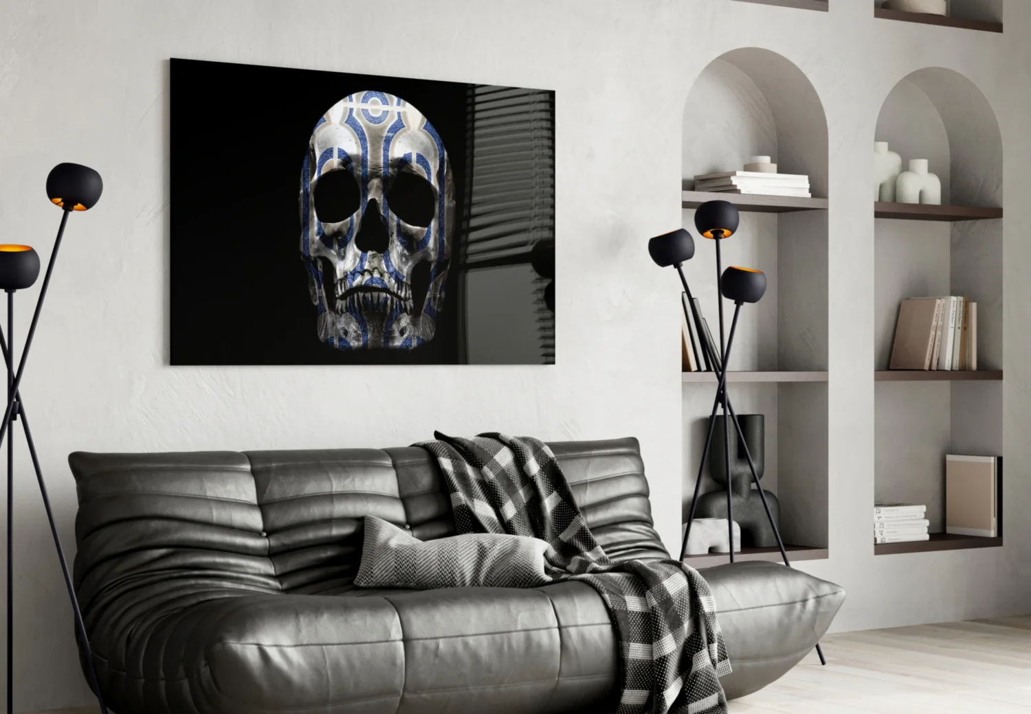 Blue Tribal Pattern Skull Glass Wall Art - Image 4