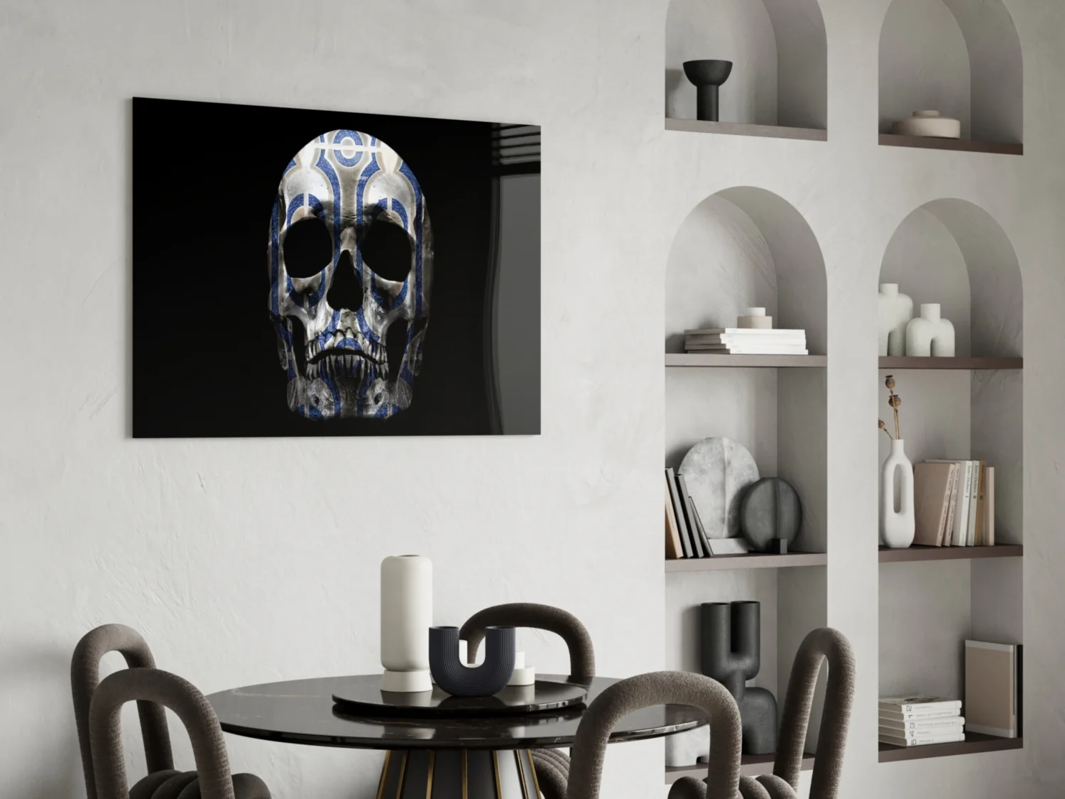 Blue Tribal Pattern Skull Glass Wall Art - Image 5