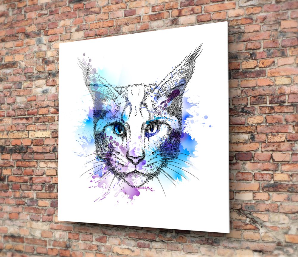 Blue Watercolor Sketch Cat Glass Wall Art - Image 4