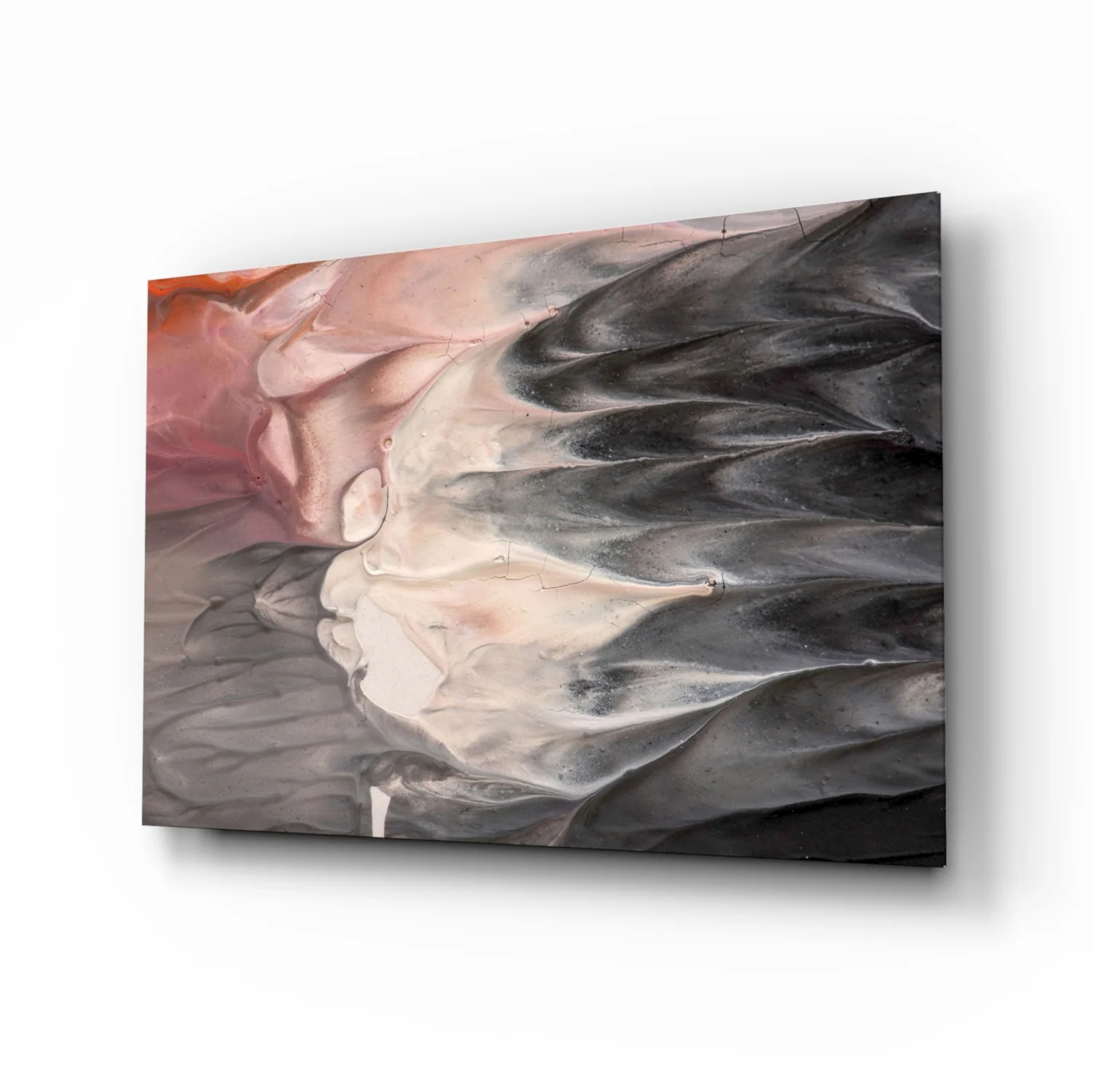Blush and Charcoal Feather Smoke Glass Wall Art - Image 2