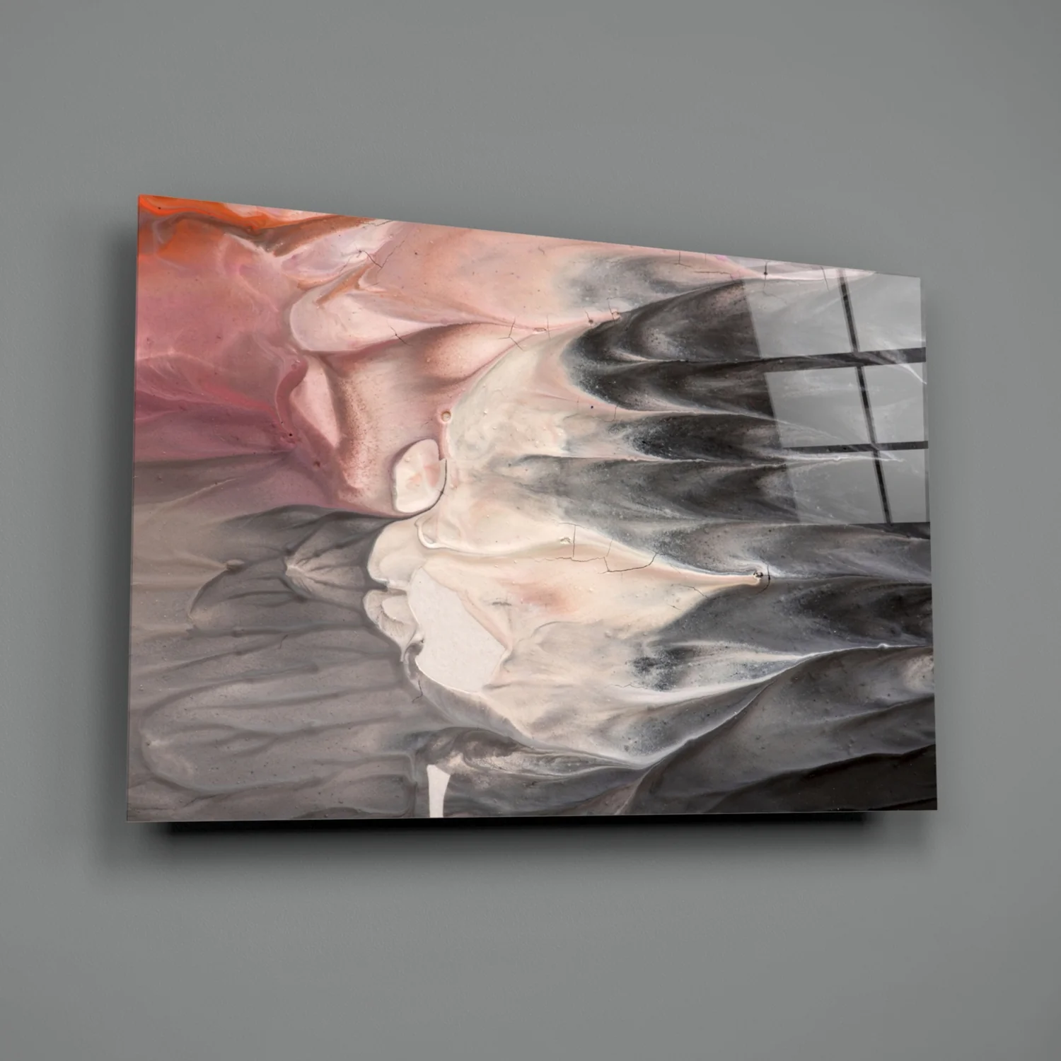 Blush and Charcoal Feather Smoke Glass Wall Art - Image 3