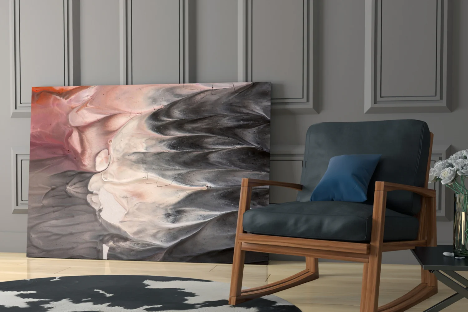 Blush and Charcoal Feather Smoke Glass Wall Art - Image 7