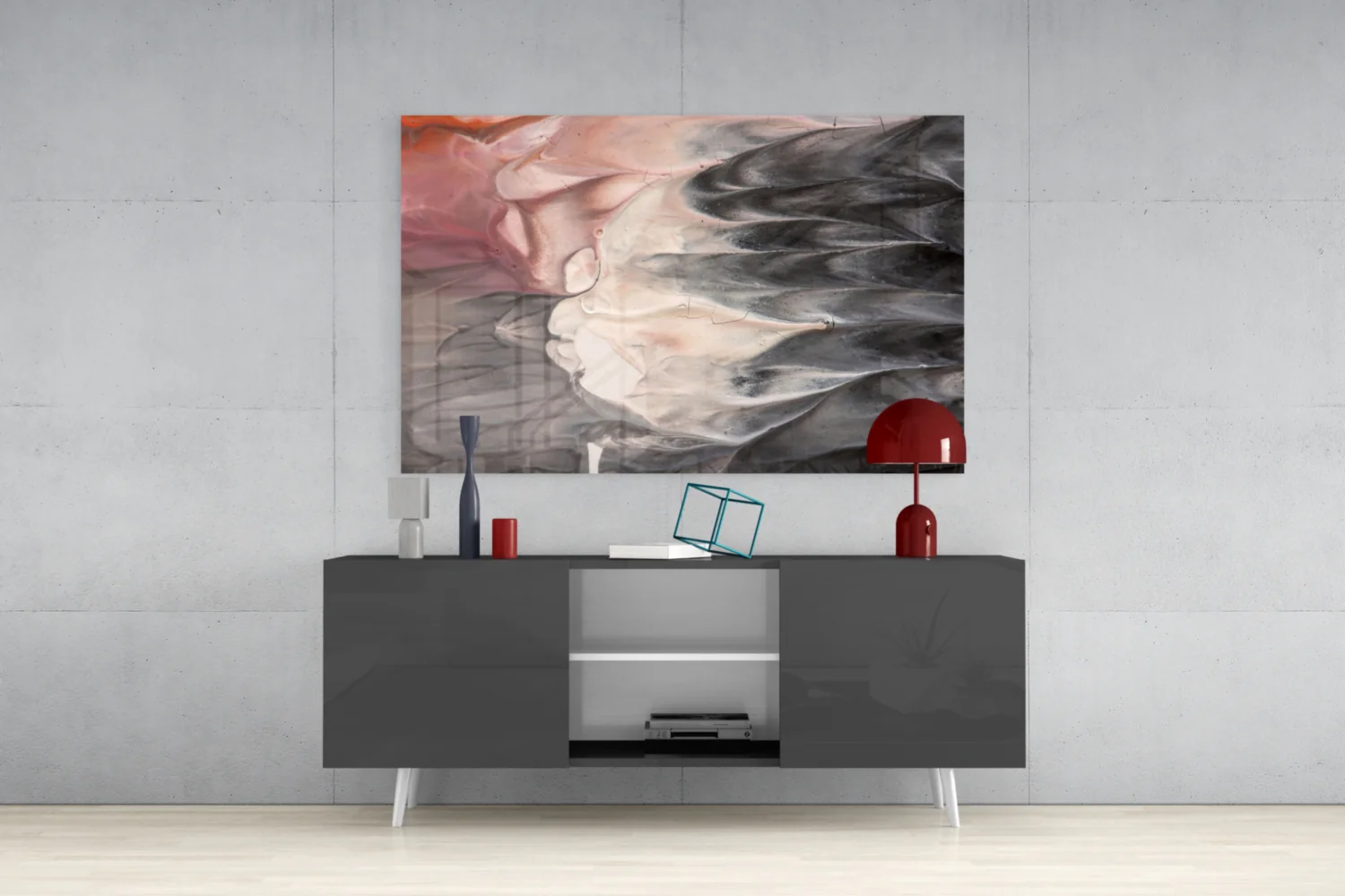 Blush and Charcoal Feather Smoke Glass Wall Art - Image 9
