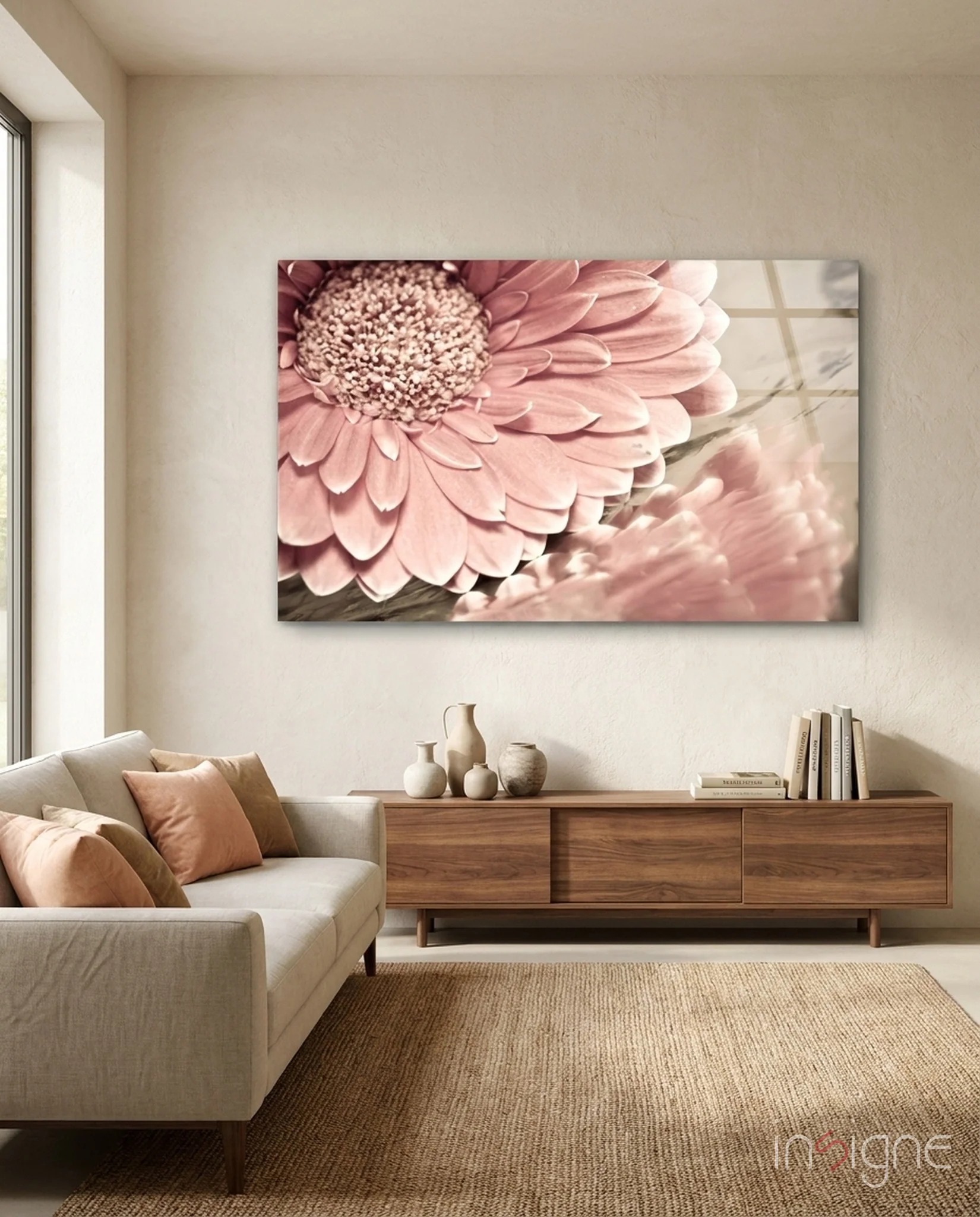 Blush Gerbera Daisy Macro Glass Wall Art