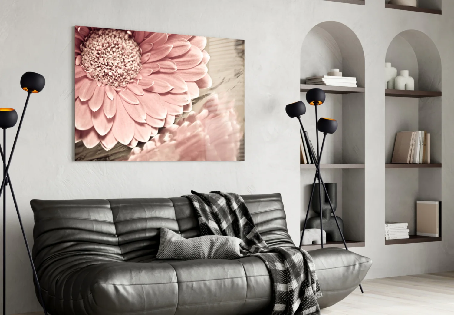 Blush Gerbera Daisy Macro Glass Wall Art - Image 5