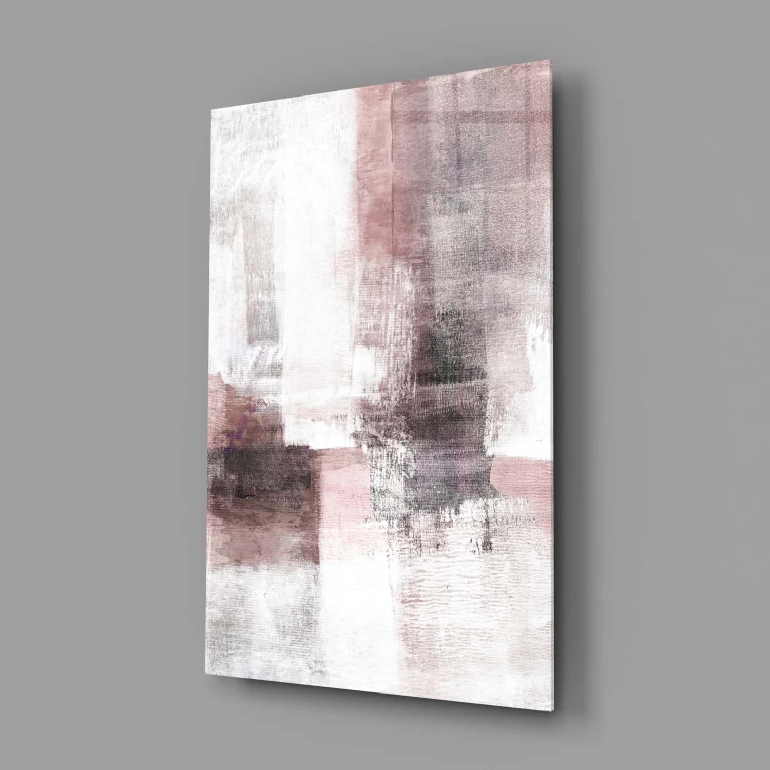 Blush Gray Minimalist Blocks Glass Wall Art - Image 2