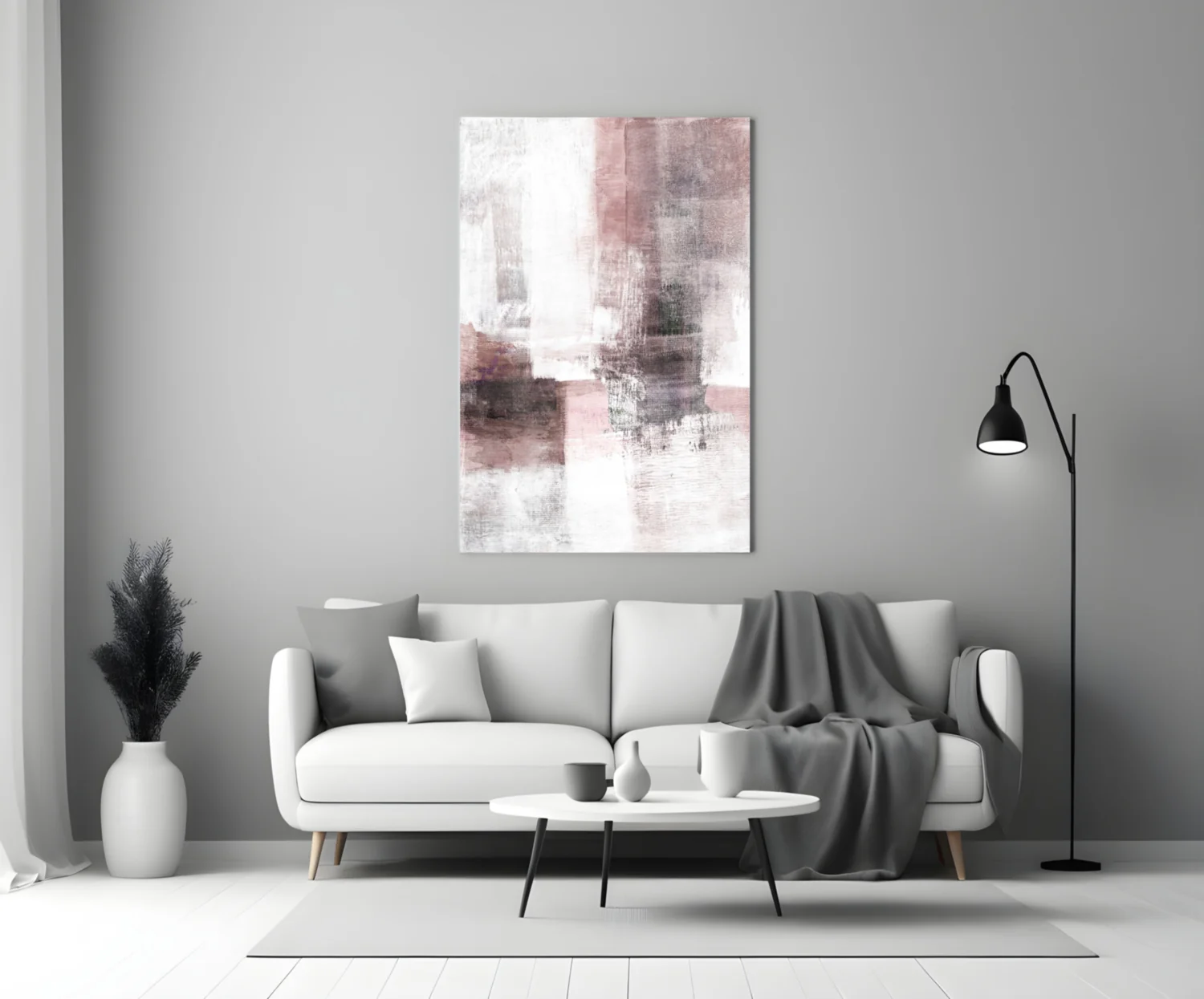 Blush Gray Minimalist Blocks Glass Wall Art - Image 3