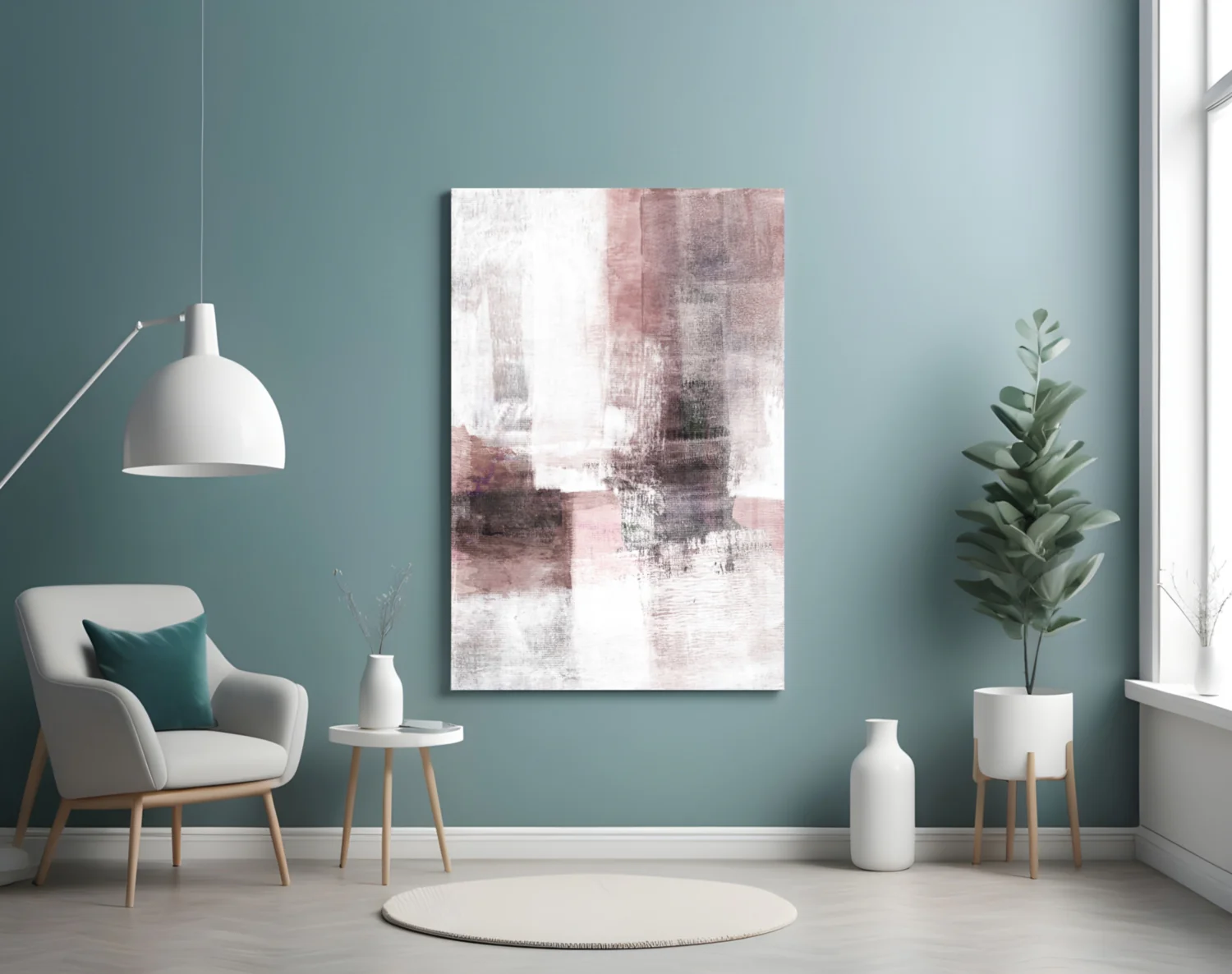 Blush Gray Minimalist Blocks Glass Wall Art - Image 4