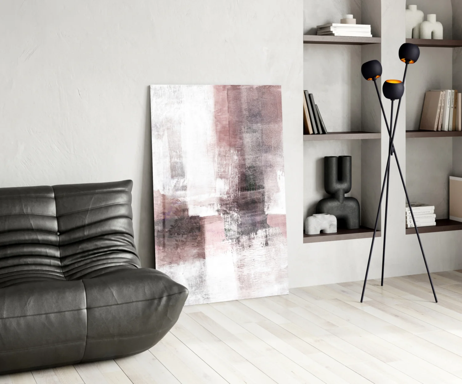 Blush Gray Minimalist Blocks Glass Wall Art - Image 5