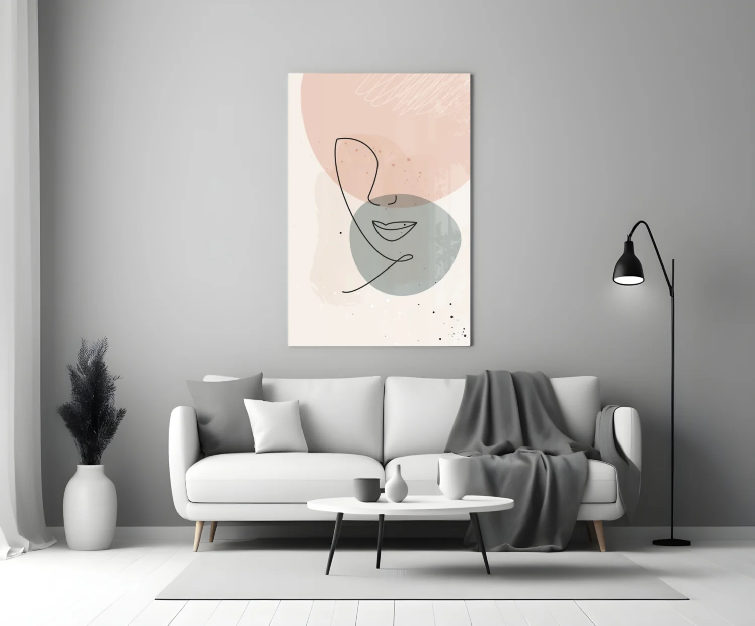 Blush Grey Circle Line Face Glass Wall Art - Image 4