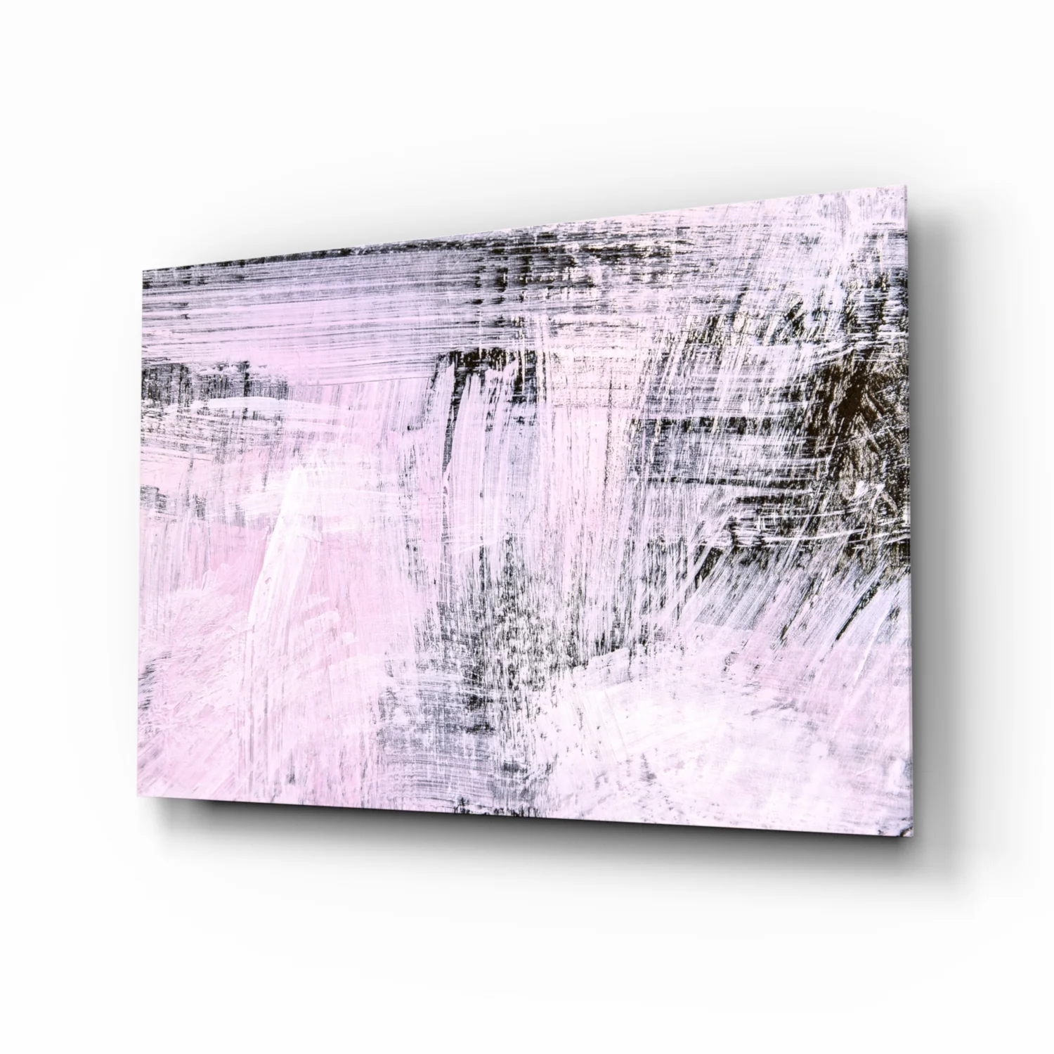 Blush Pink Black Brushstroke Glass Wall Art - Image 2
