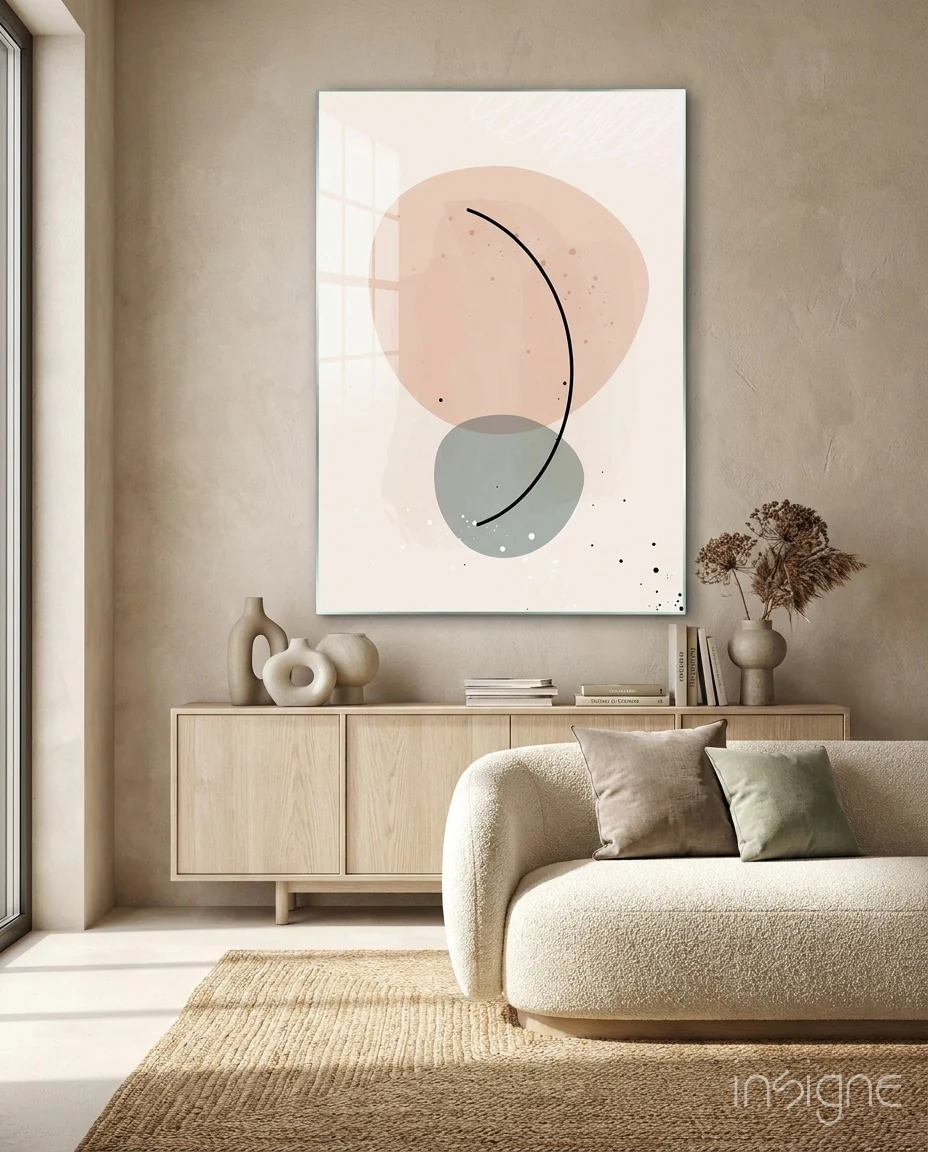 Blush Pink Sage Pebble Curve Glass Wall Art