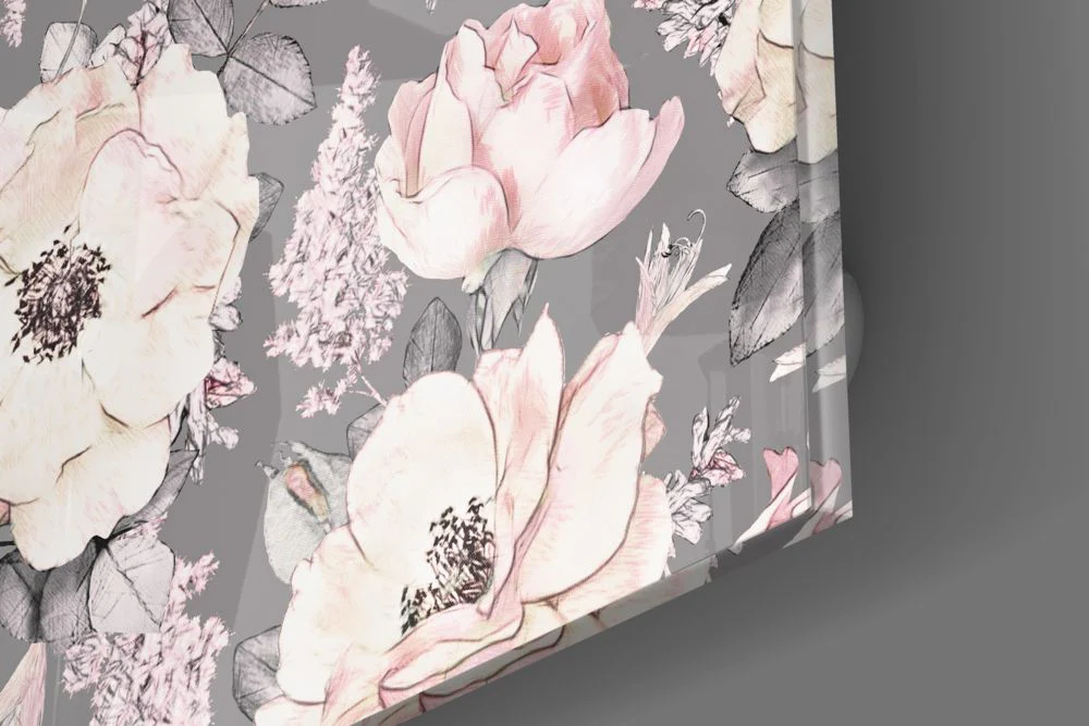 Blush Roses on Gray Flower Glass Wall Art - Image 3
