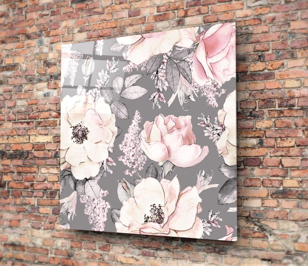 Blush Roses on Gray Flower Glass Wall Art - Image 4