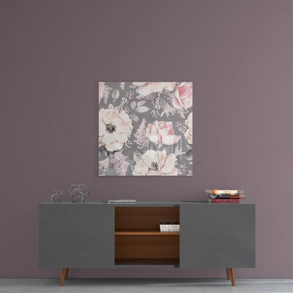 Blush Roses on Gray Flower Glass Wall Art - Image 5