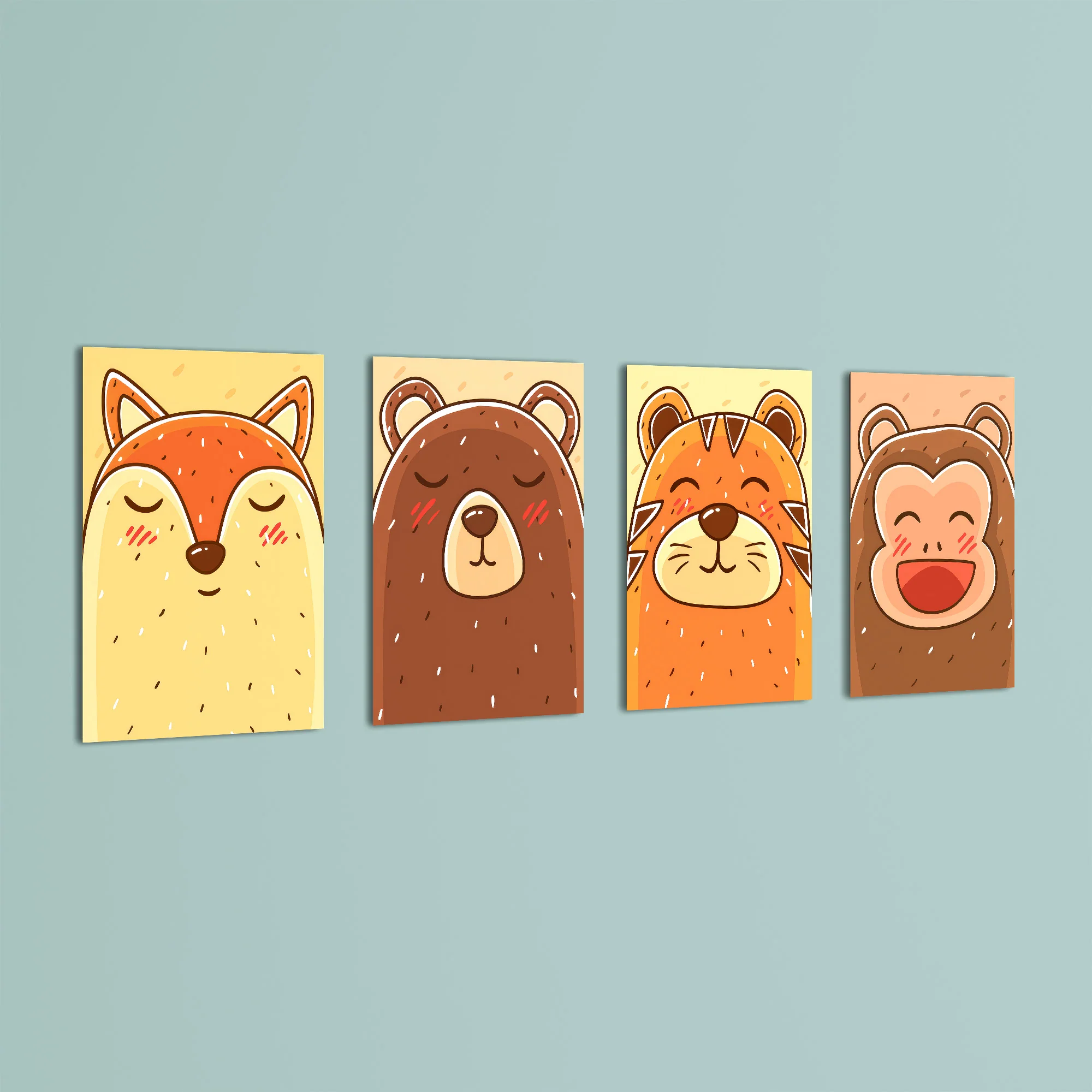 Blushing Animal Faces 4 Pieces Kids Metal Wall Art