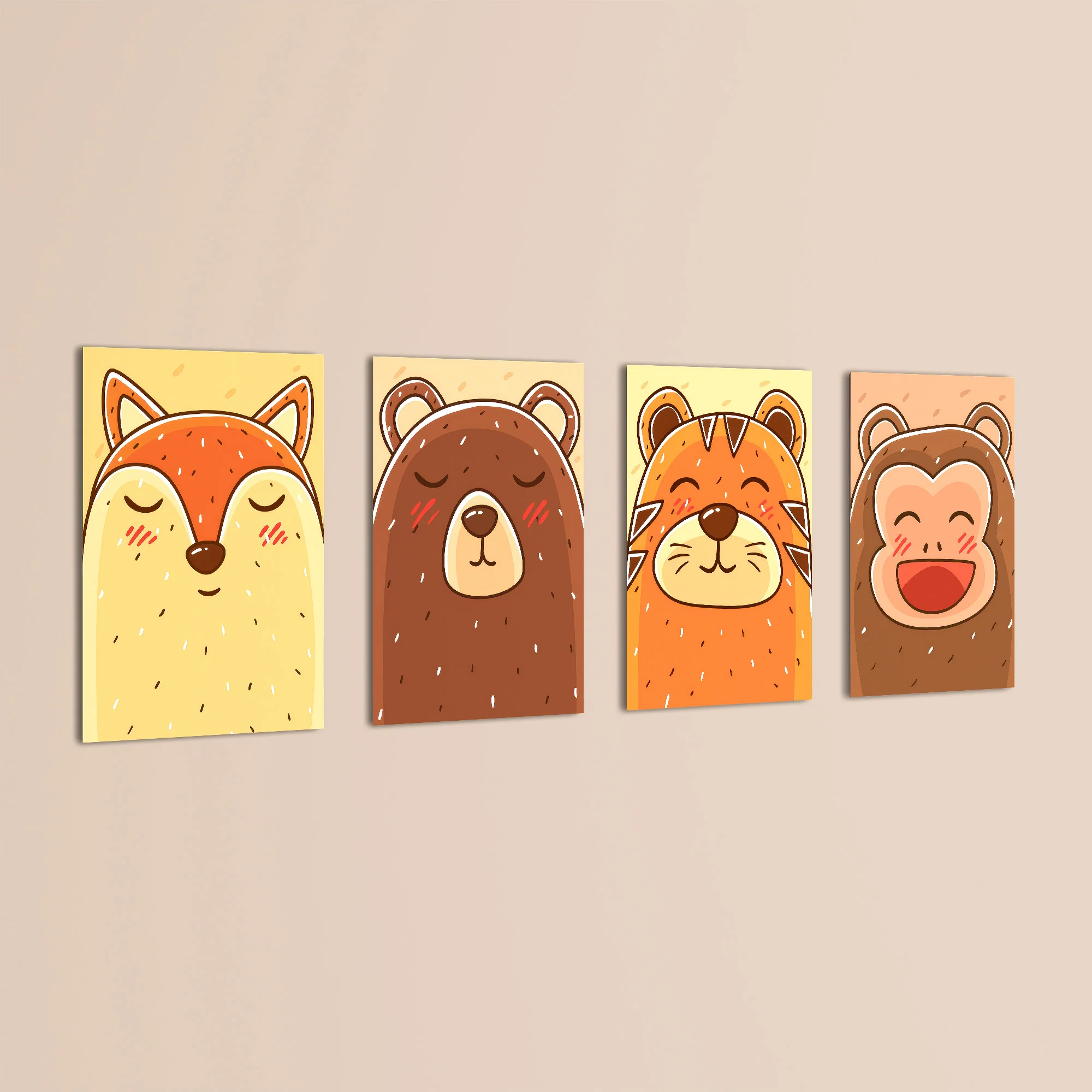 Blushing Animal Faces 4 Pieces Kids Metal Wall Art - Image 3