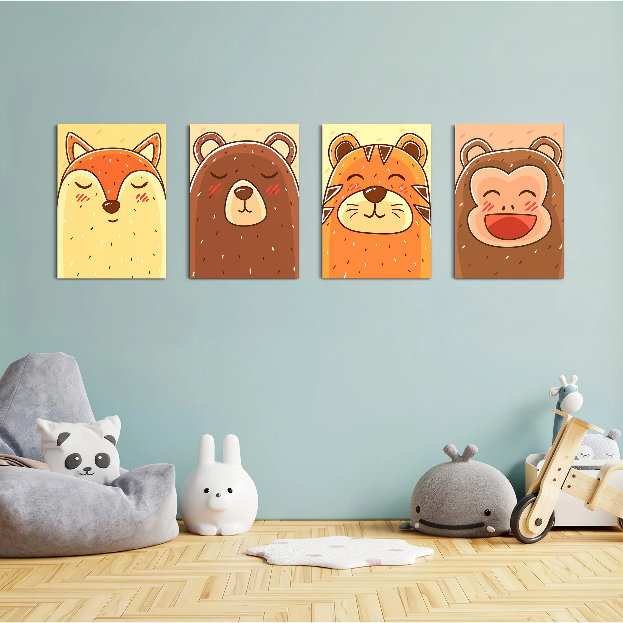 Blushing Animal Faces 4 Pieces Kids Metal Wall Art - Image 4