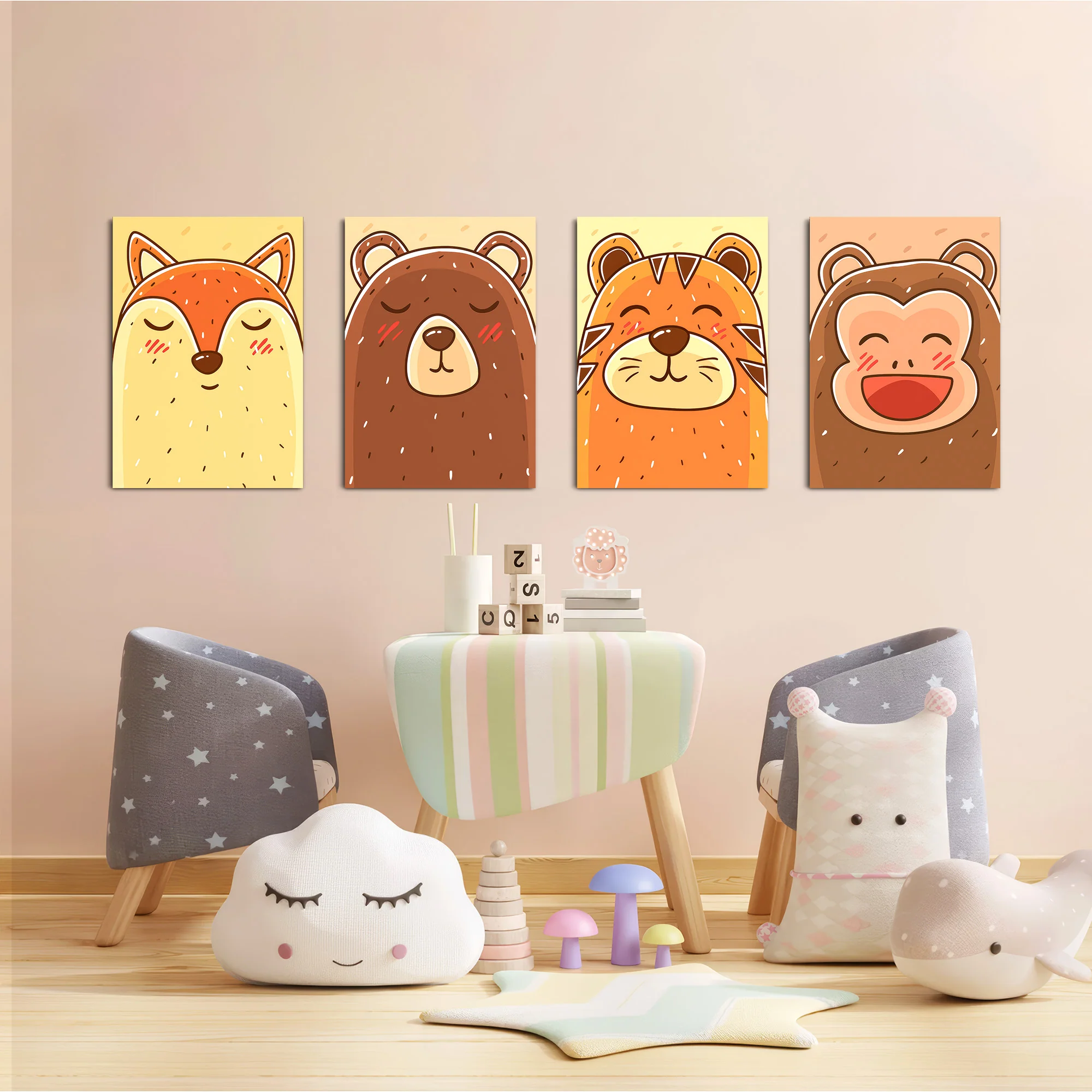 Blushing Animal Faces 4 Pieces Kids Metal Wall Art - Image 6