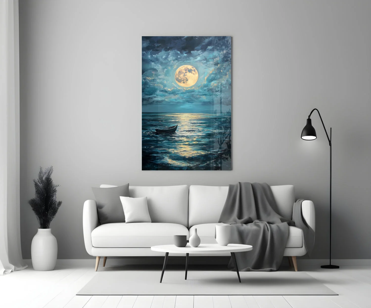 Boat in the Full Moon Glass Wall Art || Designer Collection - Image 3