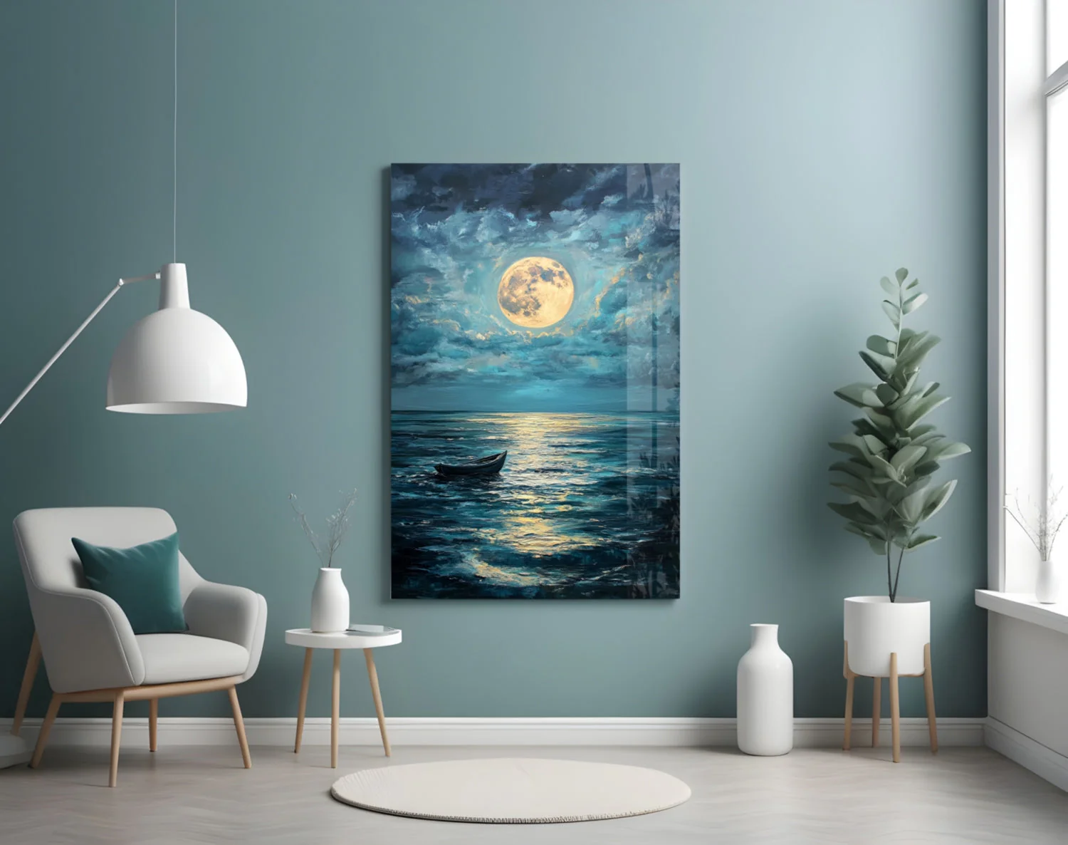 Boat in the Full Moon Glass Wall Art || Designer Collection - Image 4
