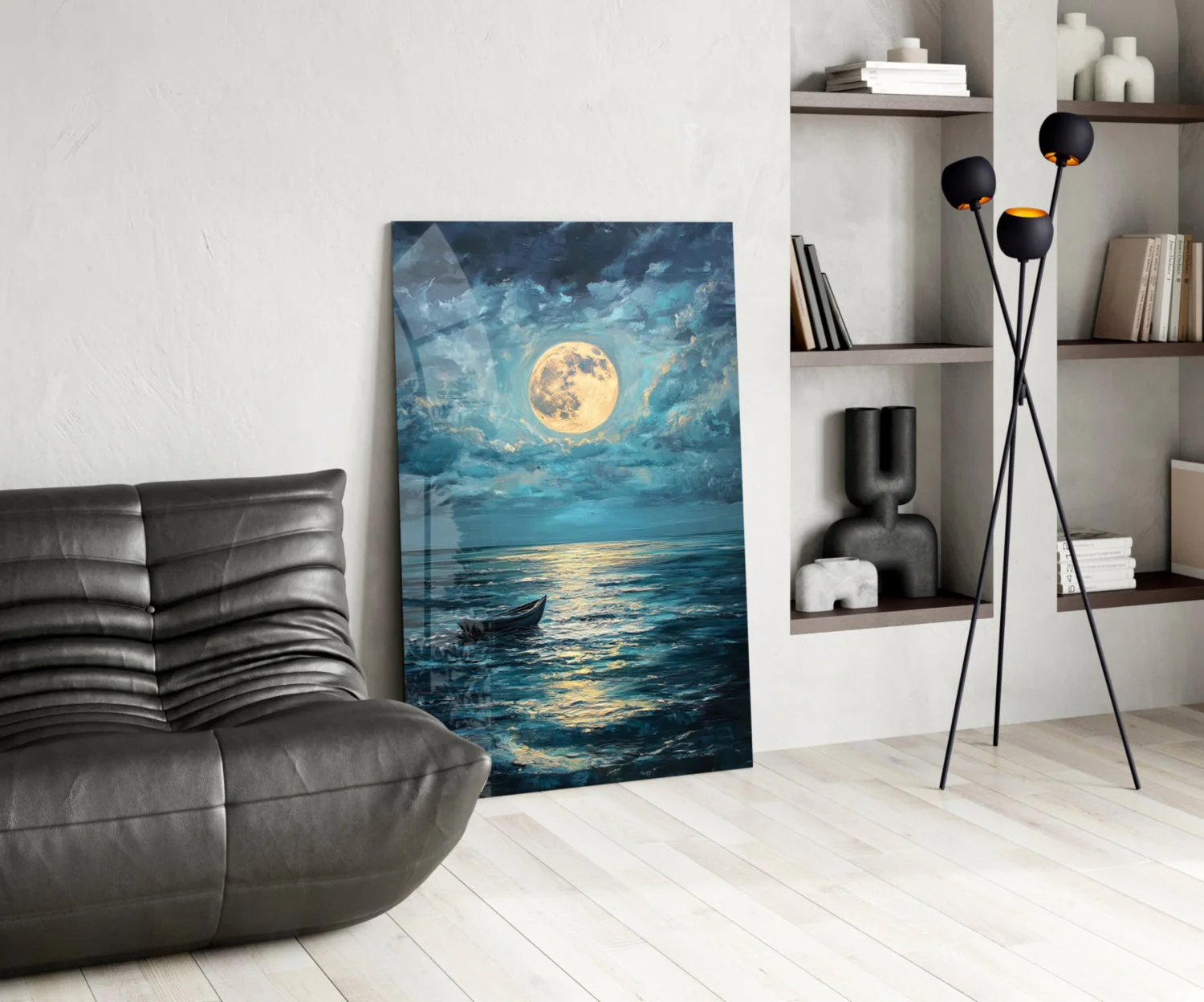 Boat in the Full Moon Glass Wall Art || Designer Collection - Image 5
