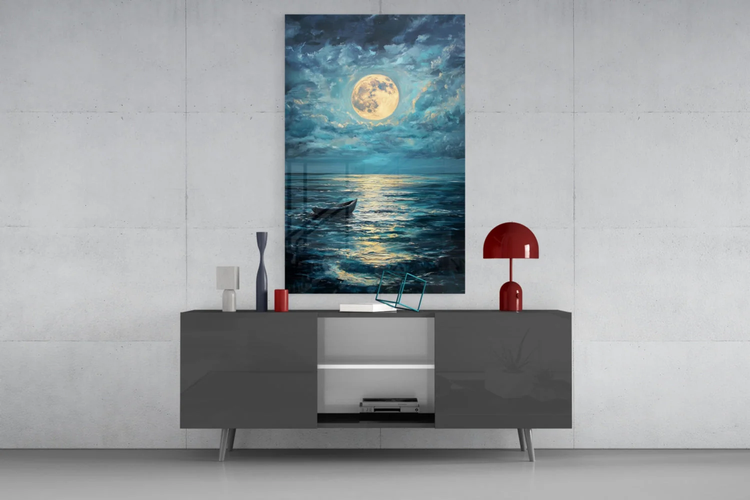 Boat in the Full Moon Glass Wall Art || Designer Collection - Image 8