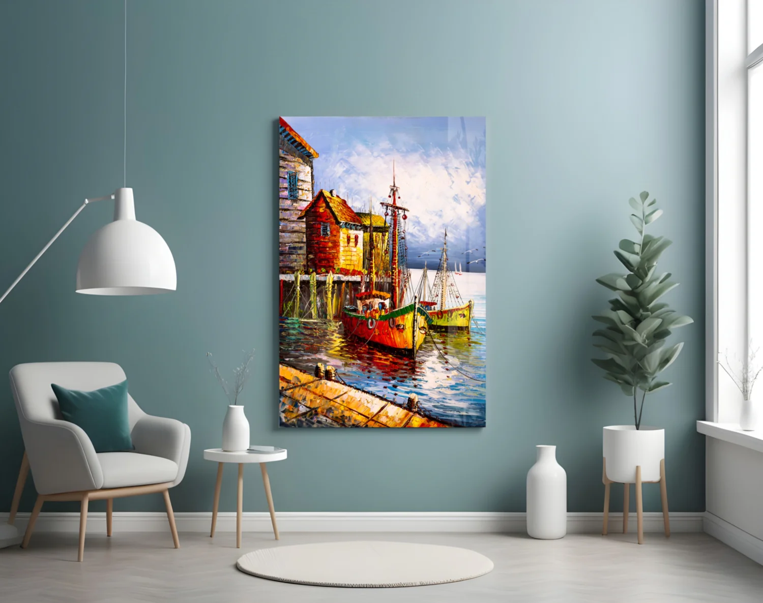 Boats on the Shore Glass Wall Art - Image 4