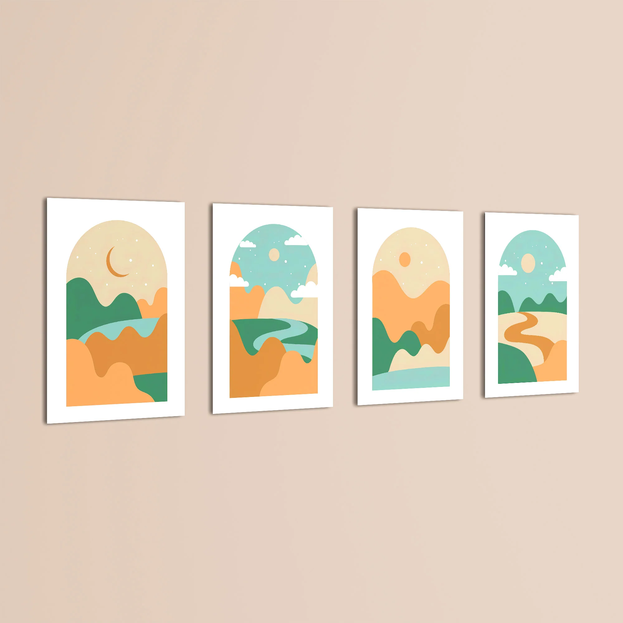 Boho Arch Rolling Hills Landscape 4 Pieces Kids Metal Wall Art - Image 3