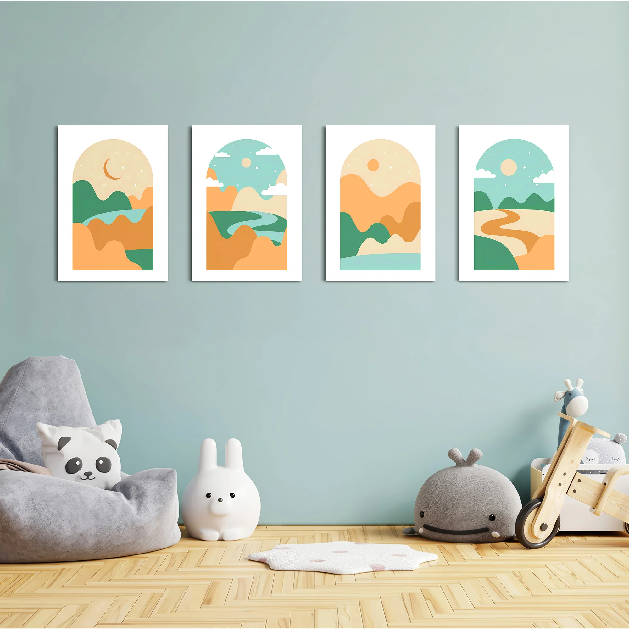 Boho Arch Rolling Hills Landscape 4 Pieces Kids Metal Wall Art - Image 4