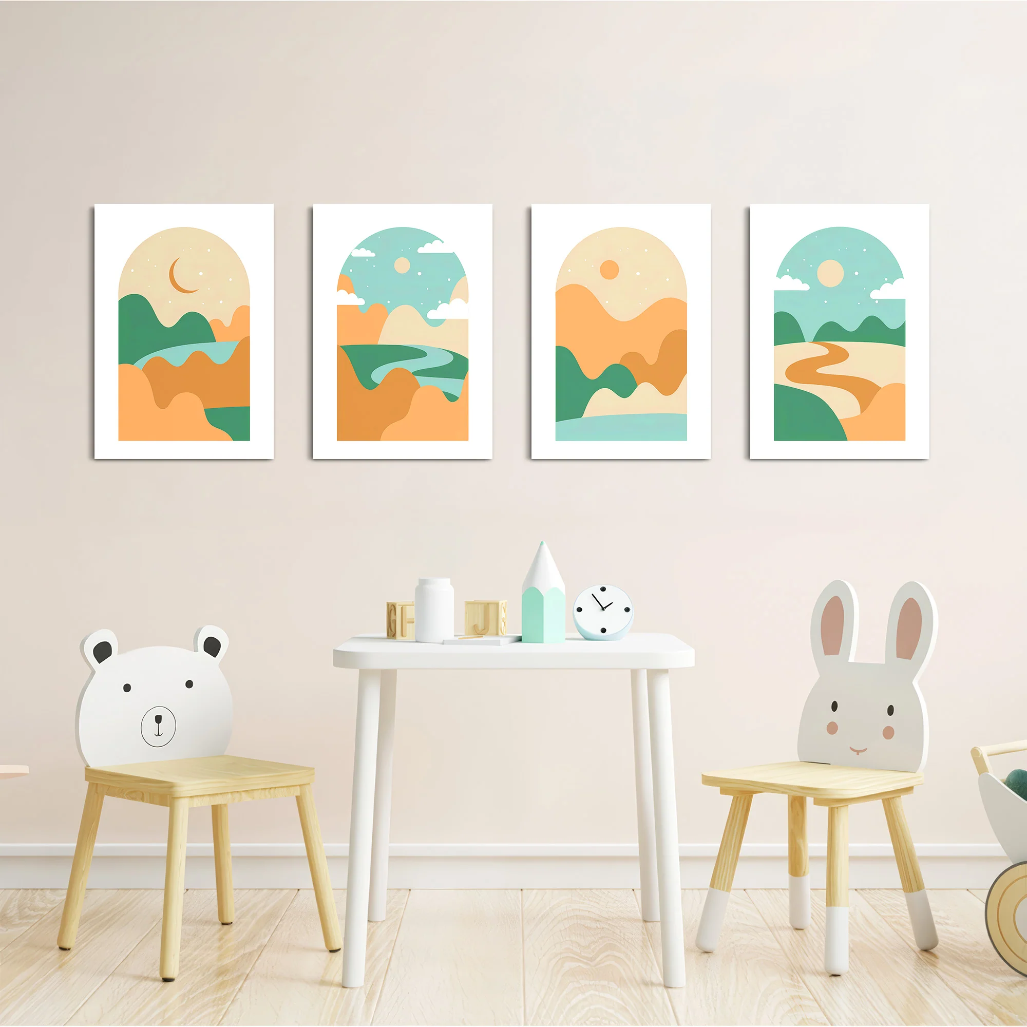 Boho Arch Rolling Hills Landscape 4 Pieces Kids Metal Wall Art - Image 5