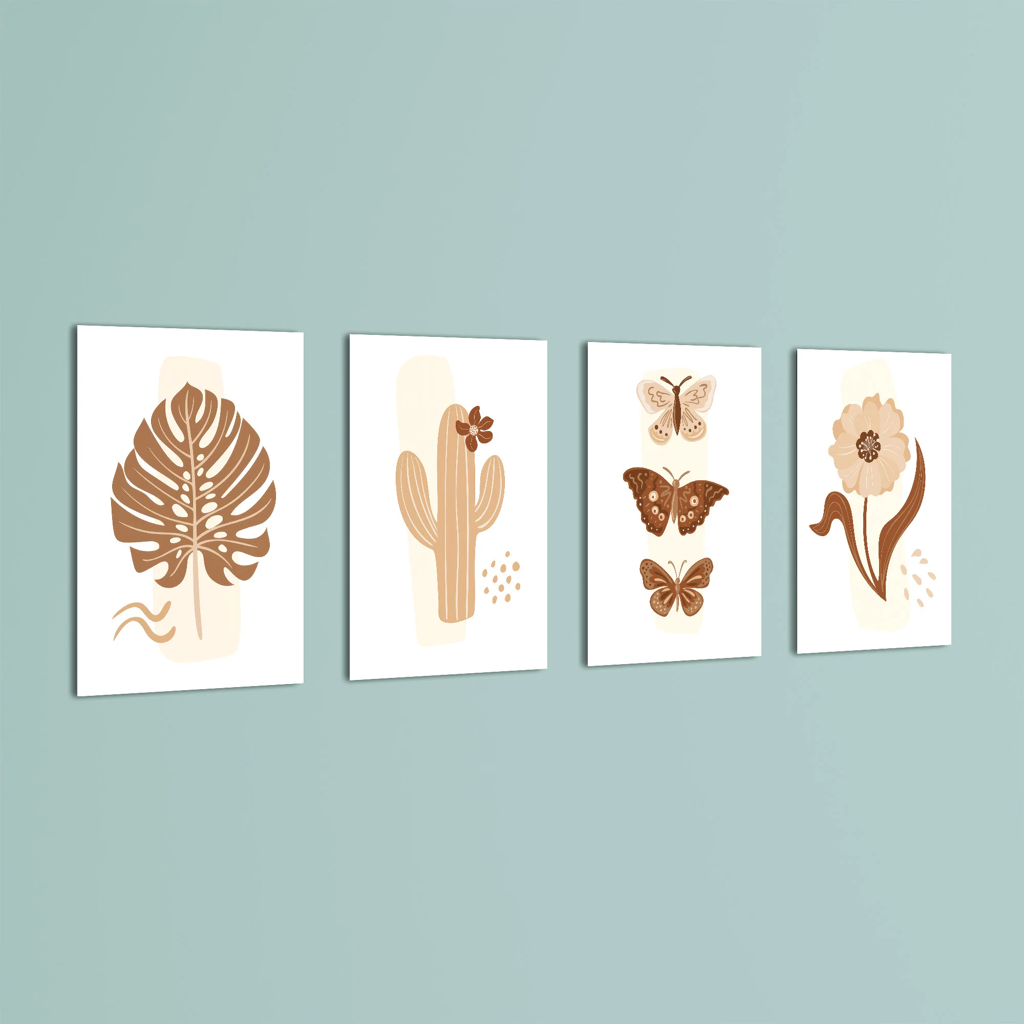 Boho Botanical Cactus & Butterfly 4 Pieces Kids Metal Wall Art