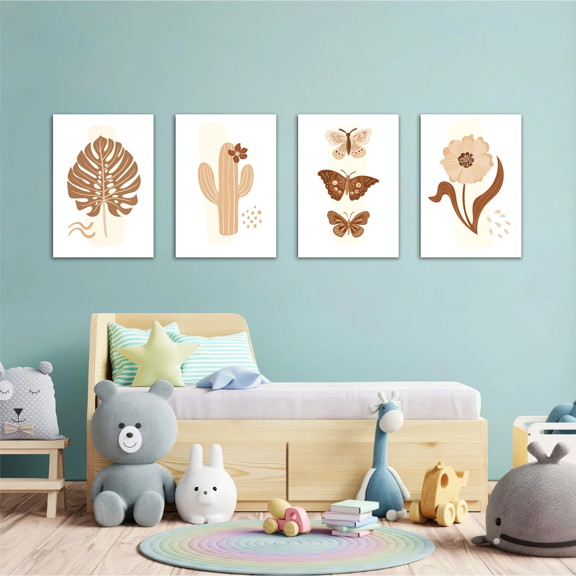 Boho Botanical Cactus & Butterfly 4 Pieces Kids Metal Wall Art - Image 2